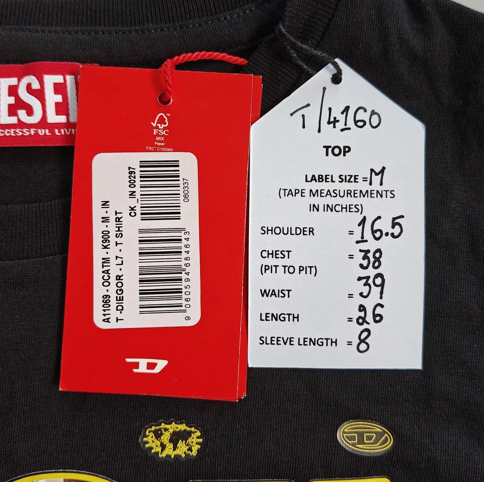 Diesel DIESEL Black T-shirt with DSL 78 Denim print T 4160 Size US M / EU 48-50 / 2 - 5 Thumbnail