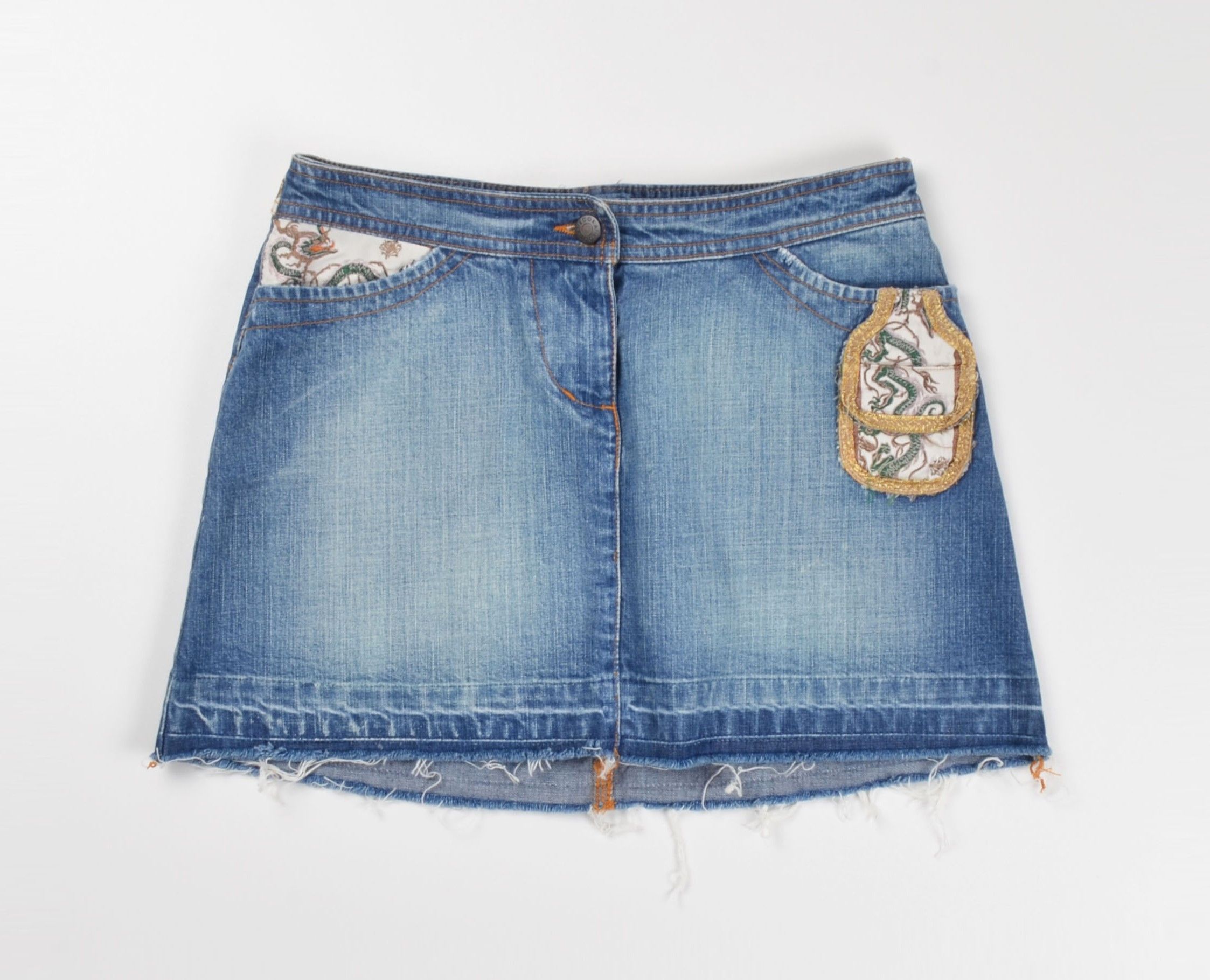 Other Kookai Y2K Patchwork Embroidered Pocket Detail Raw Hem Skirt Size 28" / US 6 / IT 42 - 3 Thumbnail
