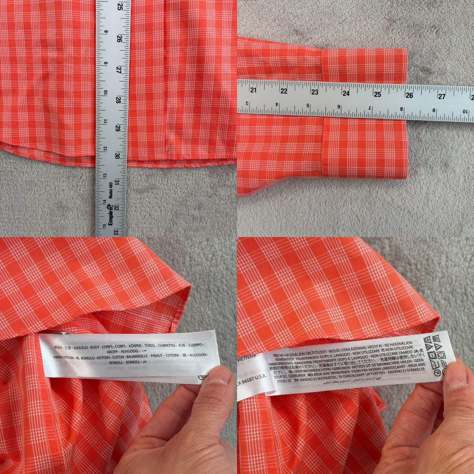 Ariat ARIAT Wrinkle-Free Winston Fitted Shirt Men Medium Flame Coral Plaid Flip Cuffs Size US M / EU 48-50 / 2 - 8 Thumbnail