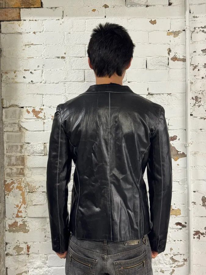 Vintage 1990s Gianni Versace Pure Black Leather Blazer Jacket Size US S / EU 44-46 / 1 - 3 Thumbnail