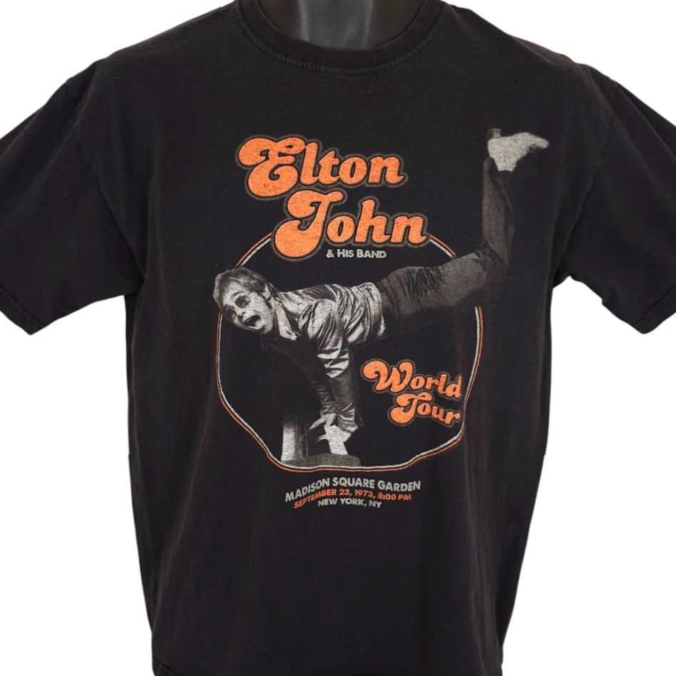 Vintage Elton John T Shirt Mens Size Medium Black World Tour Madison Square Garden 1973 Size US M / EU 48-50 / 2 - 2 Thumbnail
