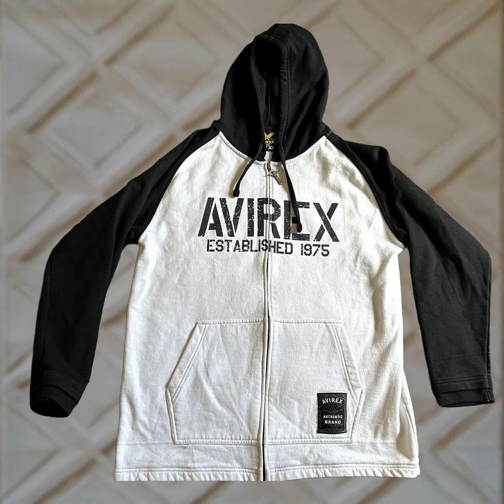 Avirex VINTAGE Avirex Hoodie Mens XL Full Zip Logo Graphic Print 90s Grunge Black Cotton Knit with Pockets Zip Hooded Crew Neck Modern Regular Fit Size US XL / EU 56 / 4 - 1 Thumbnail