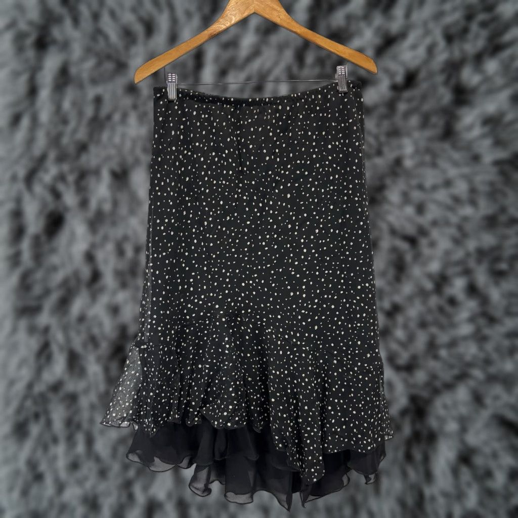 Vintage Chicos Polka Dot Midi Skirt Sz 3 US X-Large Black White Layered Flounce Flowy Size 40" / US 18 - 1 Thumbnail