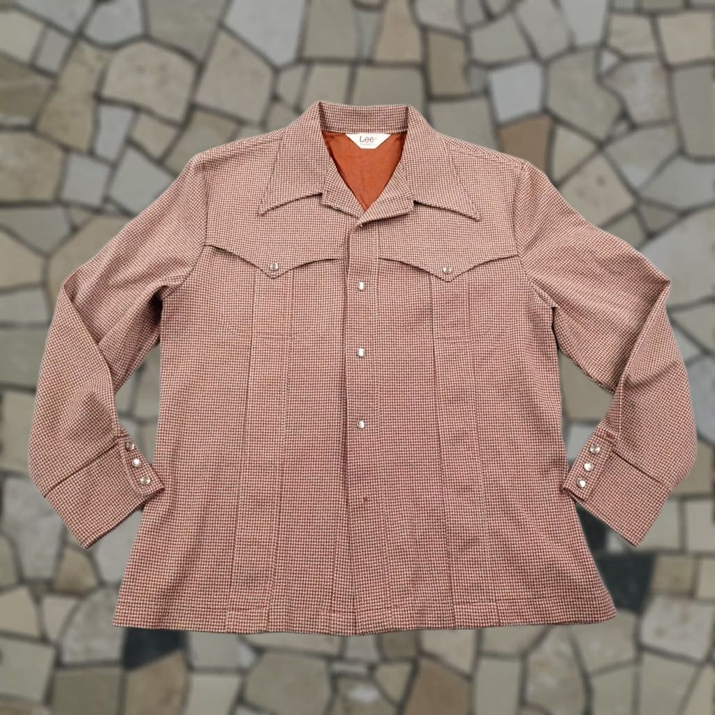 Lee VINTAGE Lee Shirt Mens Large Brown Houndstooth Pearl Snap Western 70s Shacket Size US L / EU 52-54 / 3 - 1 Thumbnail