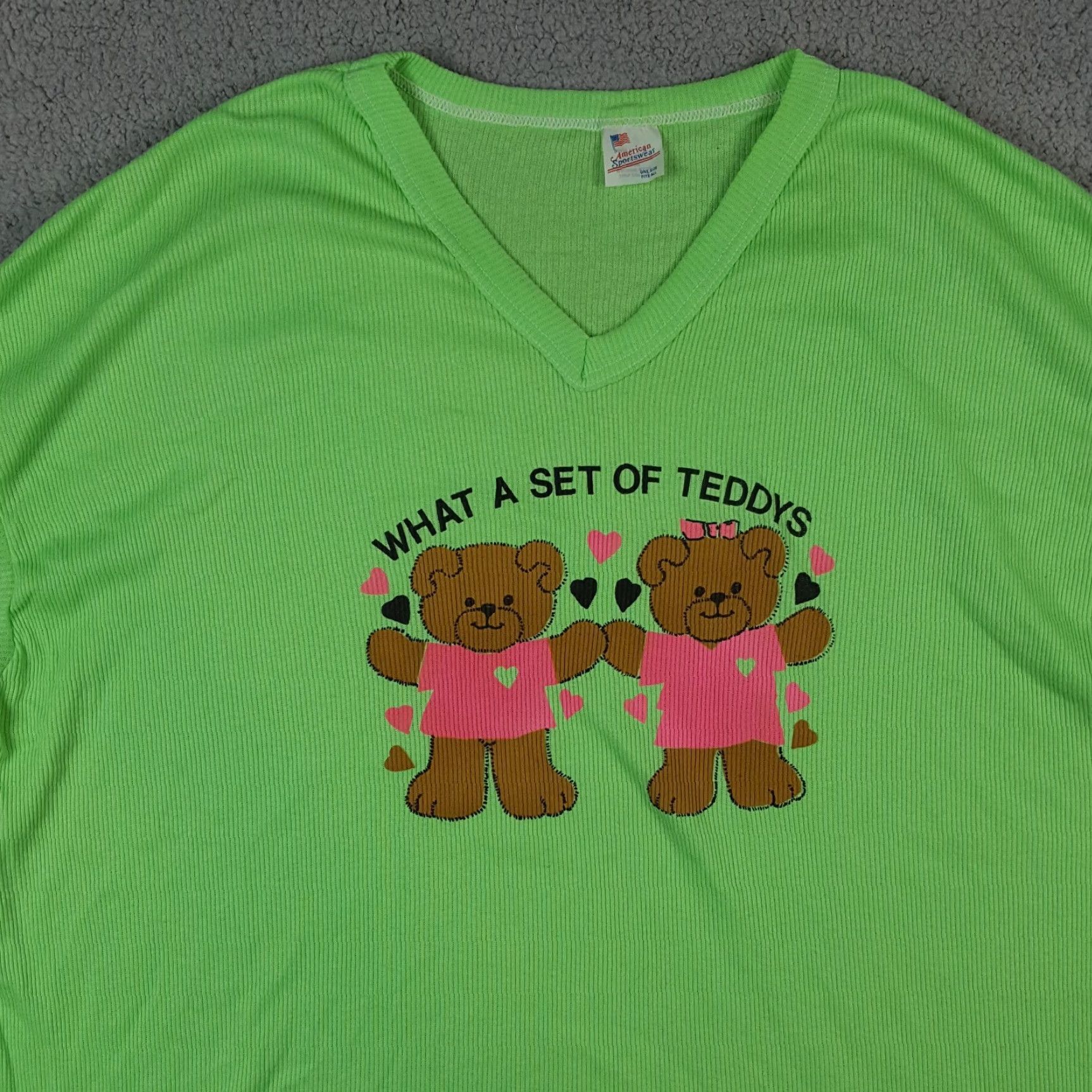 Vintage Vintage American Sportswear Women's T-Shirt XL Green 80s Retro Teddy Bear Sleep Tee Casual Summer Size XL / US 12-14 / IT 48-50 - 2 Thumbnail