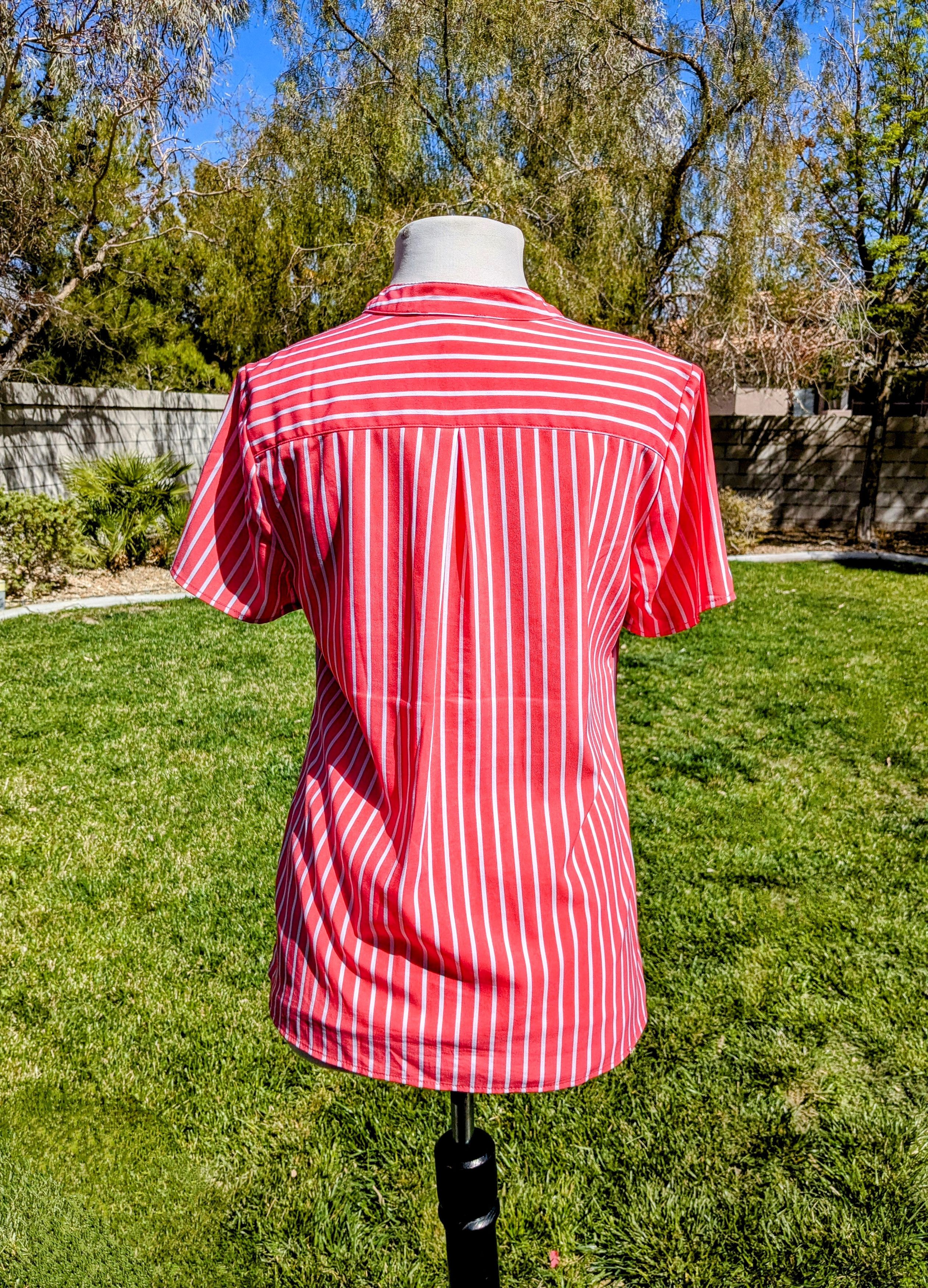 Designer Notations Summer Orange Pinstriped Button Down Blouse Shirt Size S / US 4 / IT 40 - 4 Thumbnail