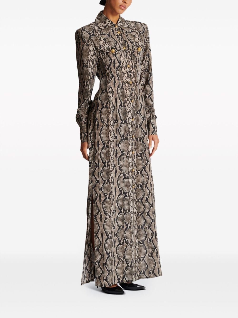 Balmain o1s1wg110825 Snake Print Maxi Shirt Dress in Brown/Beige Size XL / US 12-14 / IT 48-50 - 2 Thumbnail