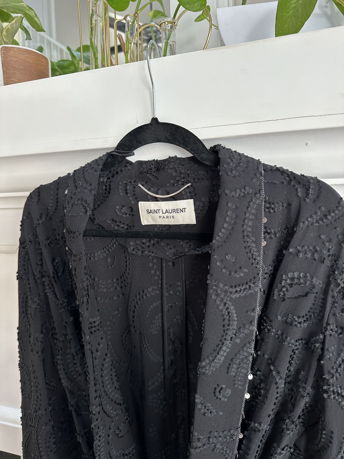 Saint Laurent Paris Black Jacquard Robe Coat w/ Charm Trims Size US S / EU 44-46 / 1 - 3 Thumbnail