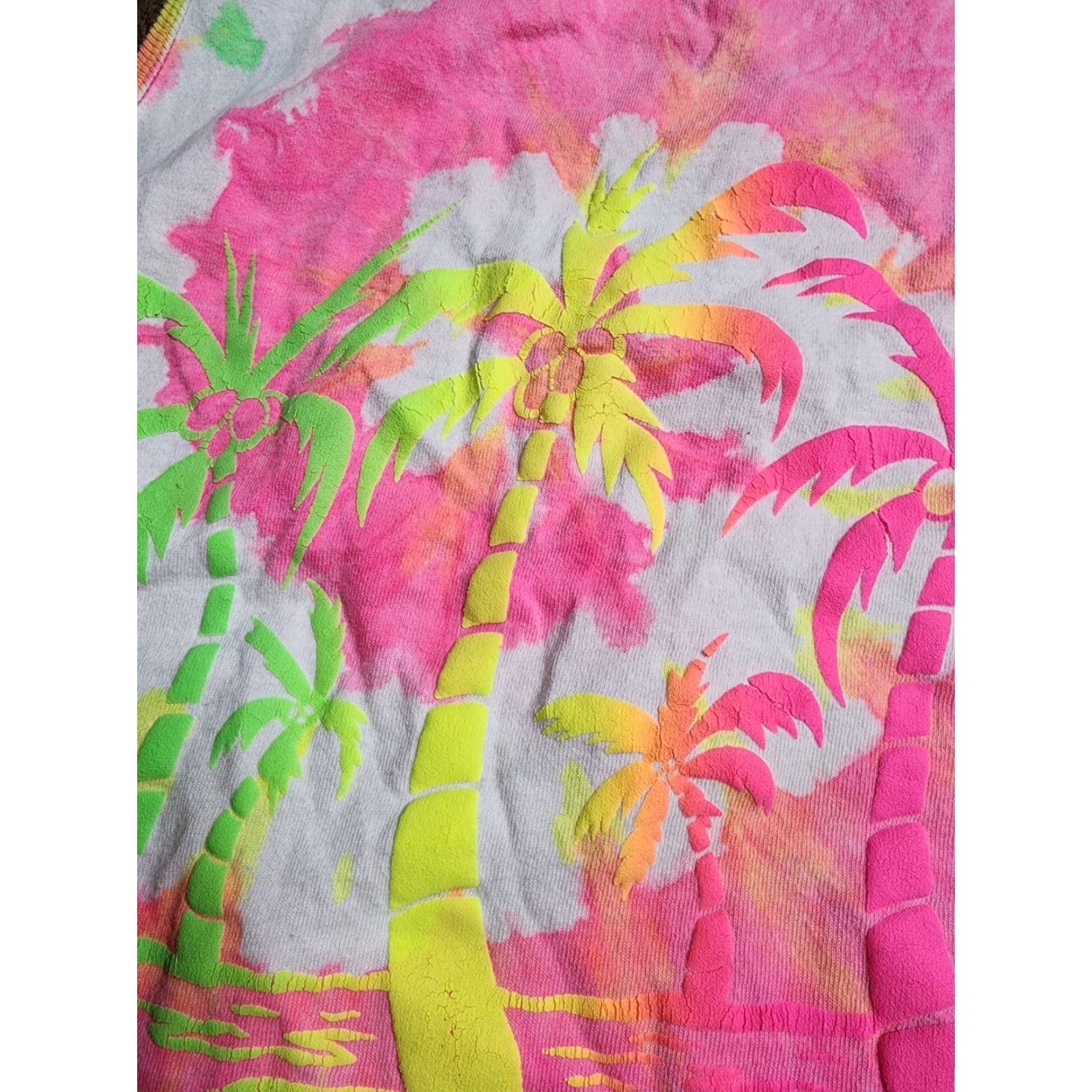 Vintage VINTAGE Sun Triangle Men's Tank Top 1980s Tie Dye Neon White Cotton Casual M/L Unisex Size US M / EU 48-50 / 2 - 2 Thumbnail