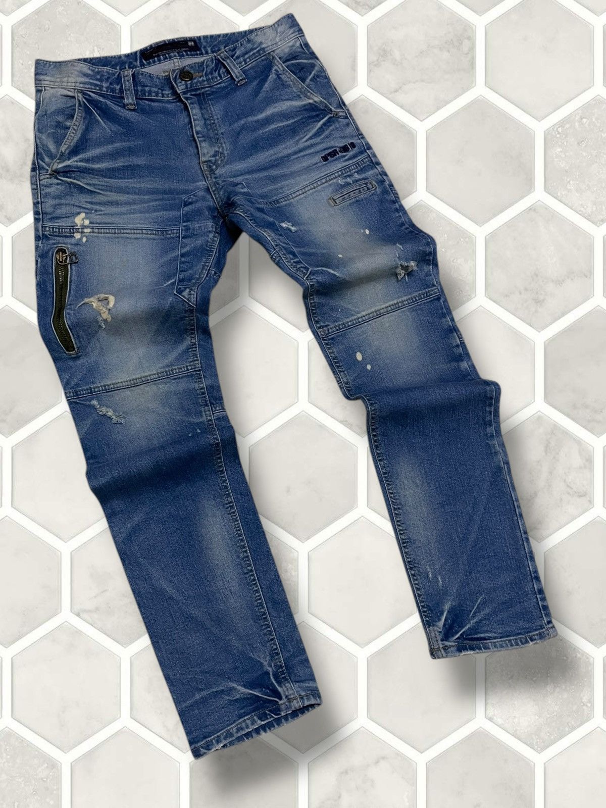 Blue Blue Japan Vintage Japan Designer DPSR Premium Splash Distressed Denim Size US 32 / EU 48 - 2 Thumbnail