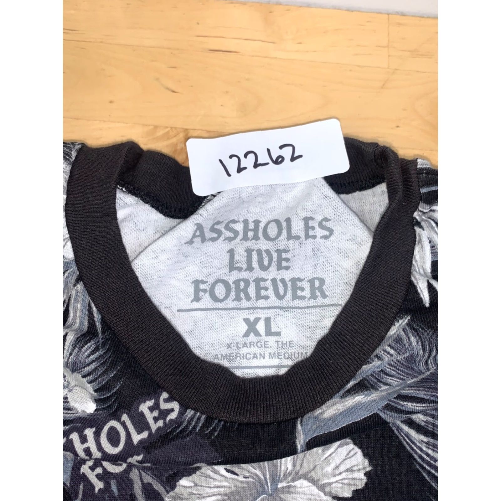 Olive Aholes Live Forever Shirt Mens XL Black Floral Casual Crew Neck Size US XL / EU 56 / 4 - 2 Thumbnail