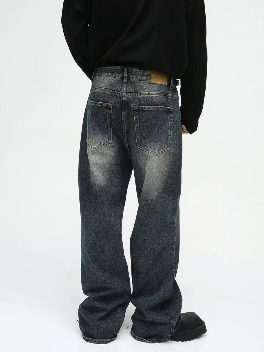 Japanese Brand × Jean Retro dark blue washed distressed straight-leg jeans Size US 31 - 2 Thumbnail