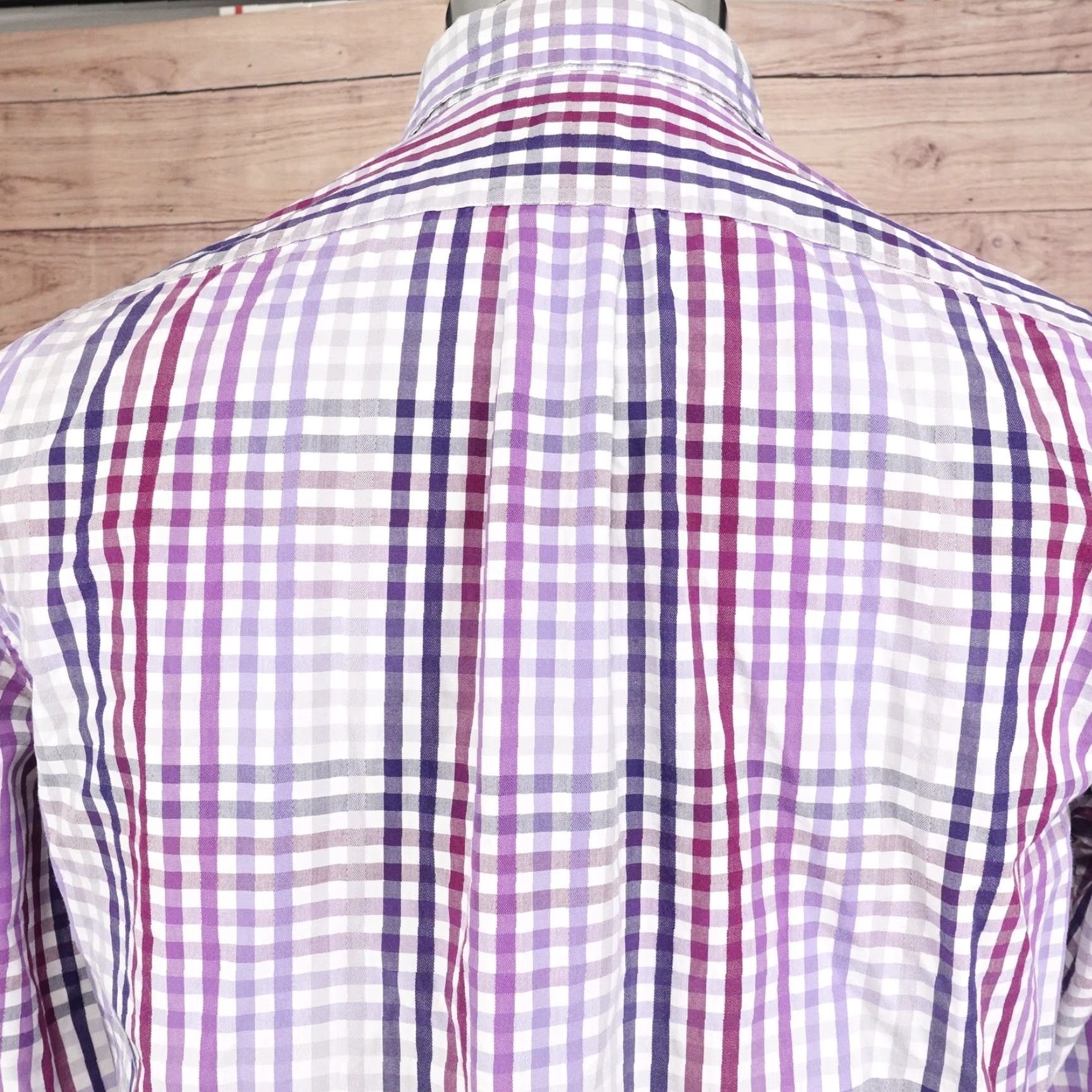 Liz Claiborne Claiborne Slim Fit Button-Up Shirt Mens Medium Purple Plaid Long Sleeve Casual Size US M / EU 48-50 / 2 - 5 Thumbnail