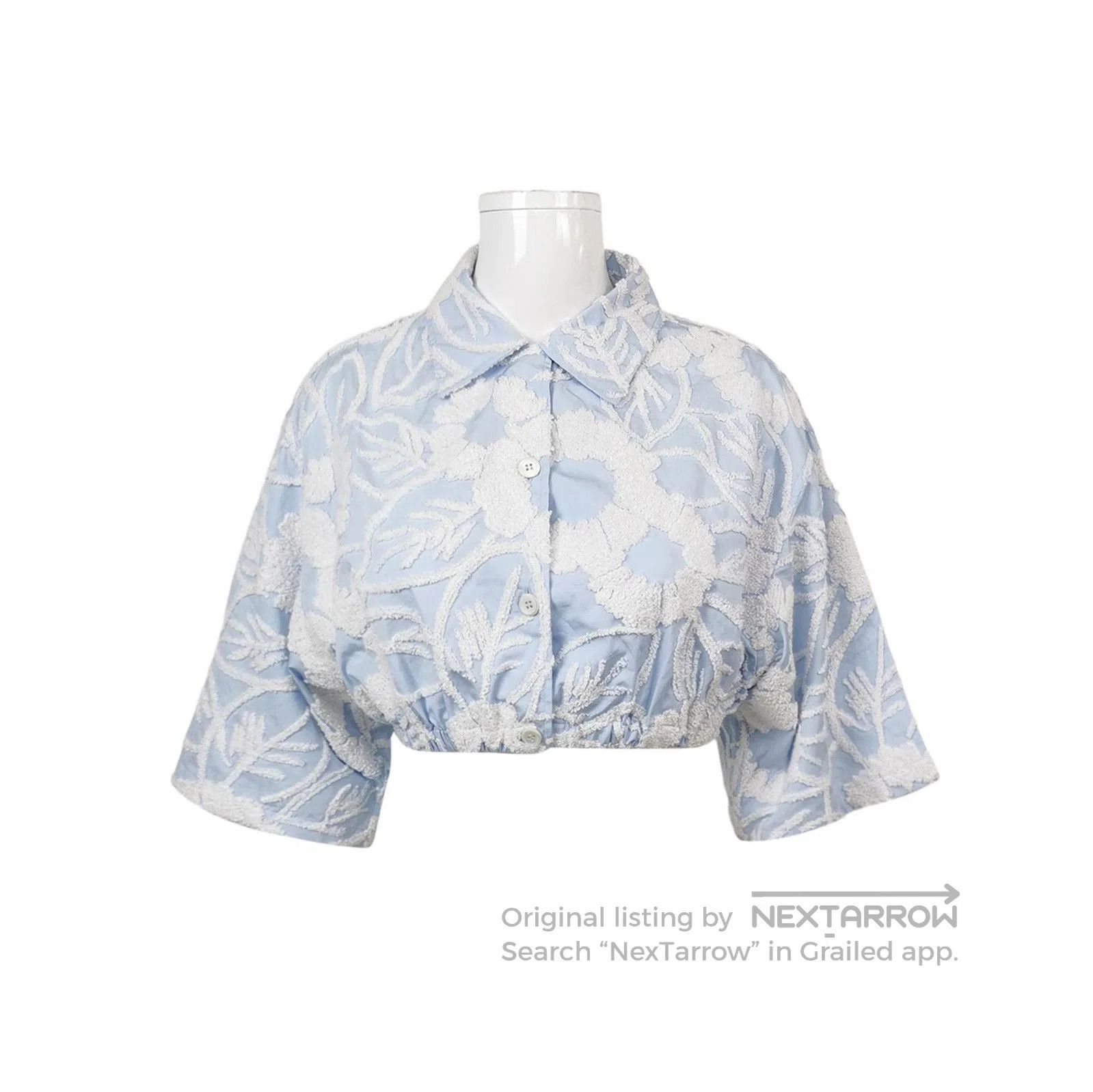Prada Prada Cotton Floral Embroidered Cropped Shirt . Size L / US 10 / IT 46 - 1 Thumbnail