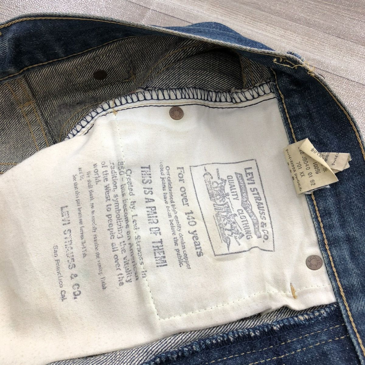 Levi's × Levi's Vintage Clothing × Vintage 🇯🇵 1990s Levis 701xx Selvedge Buckle Back Faded Blue Jeans Size US 30 / EU 46 - 12 Thumbnail