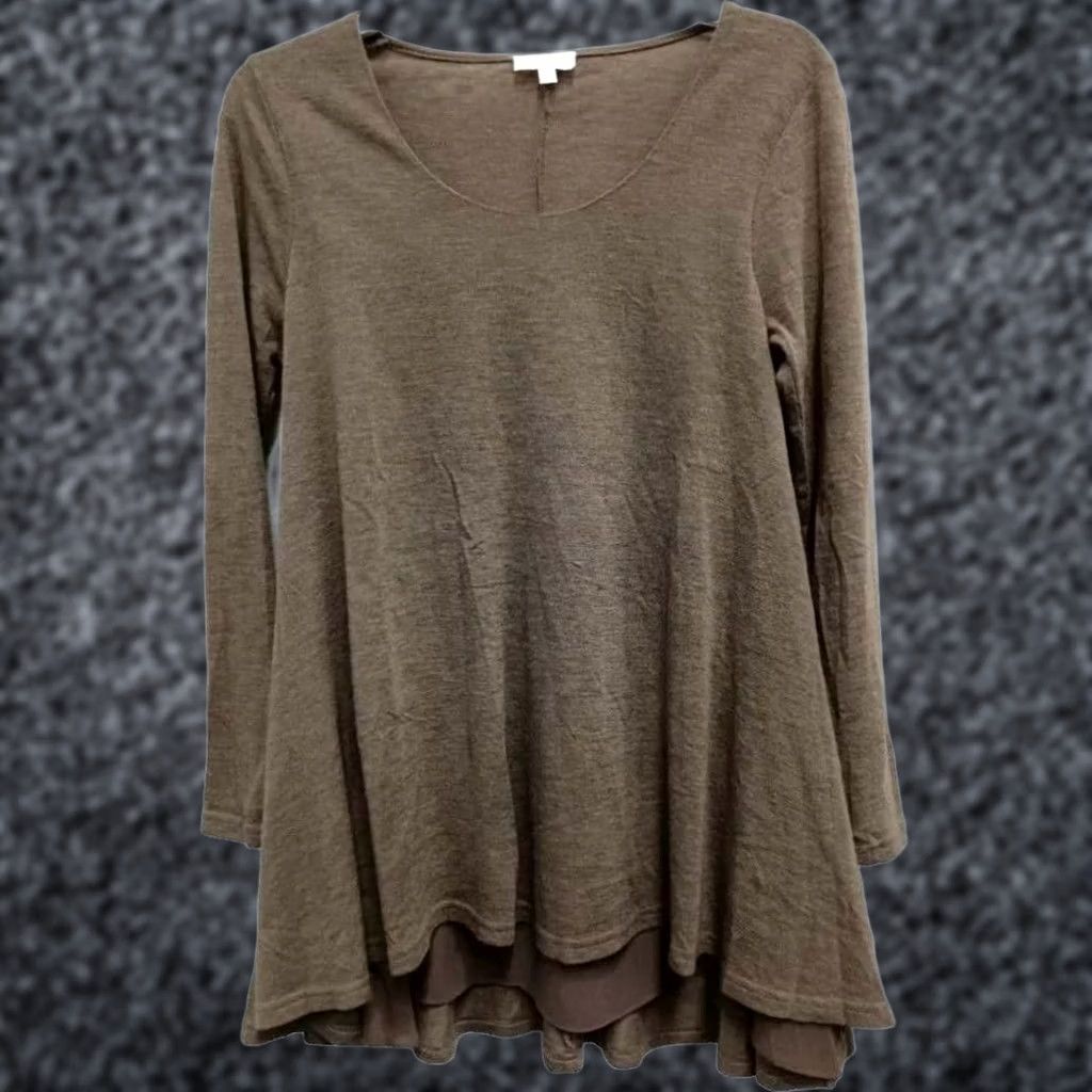 Vintage UMGEE Top Womens S Brown BOHO Tunic Slub Knit Layered Hem Long Sleeve Size S / US 4 / IT 40 - 1 Thumbnail