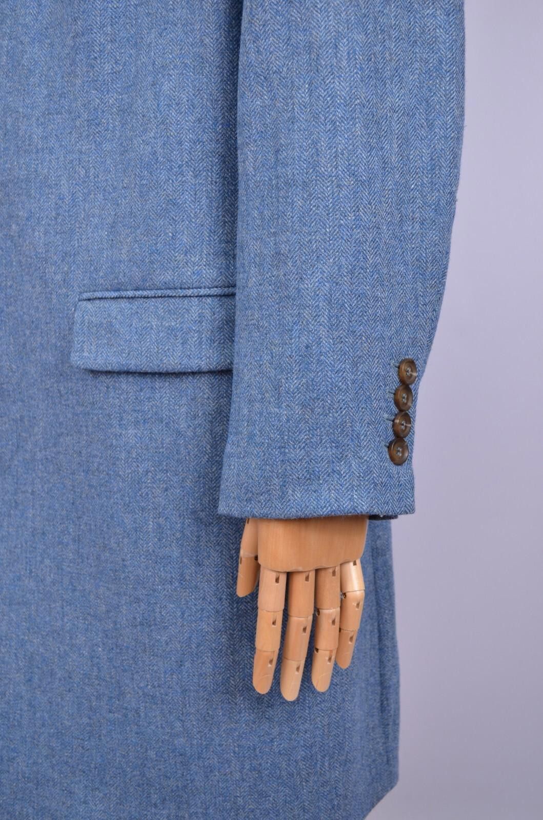 Designer Samuel Windsor 100% Wool Herringbone Blue Coat Jacket Sz 40" Size US L / EU 52-54 / 3 - 8 Thumbnail