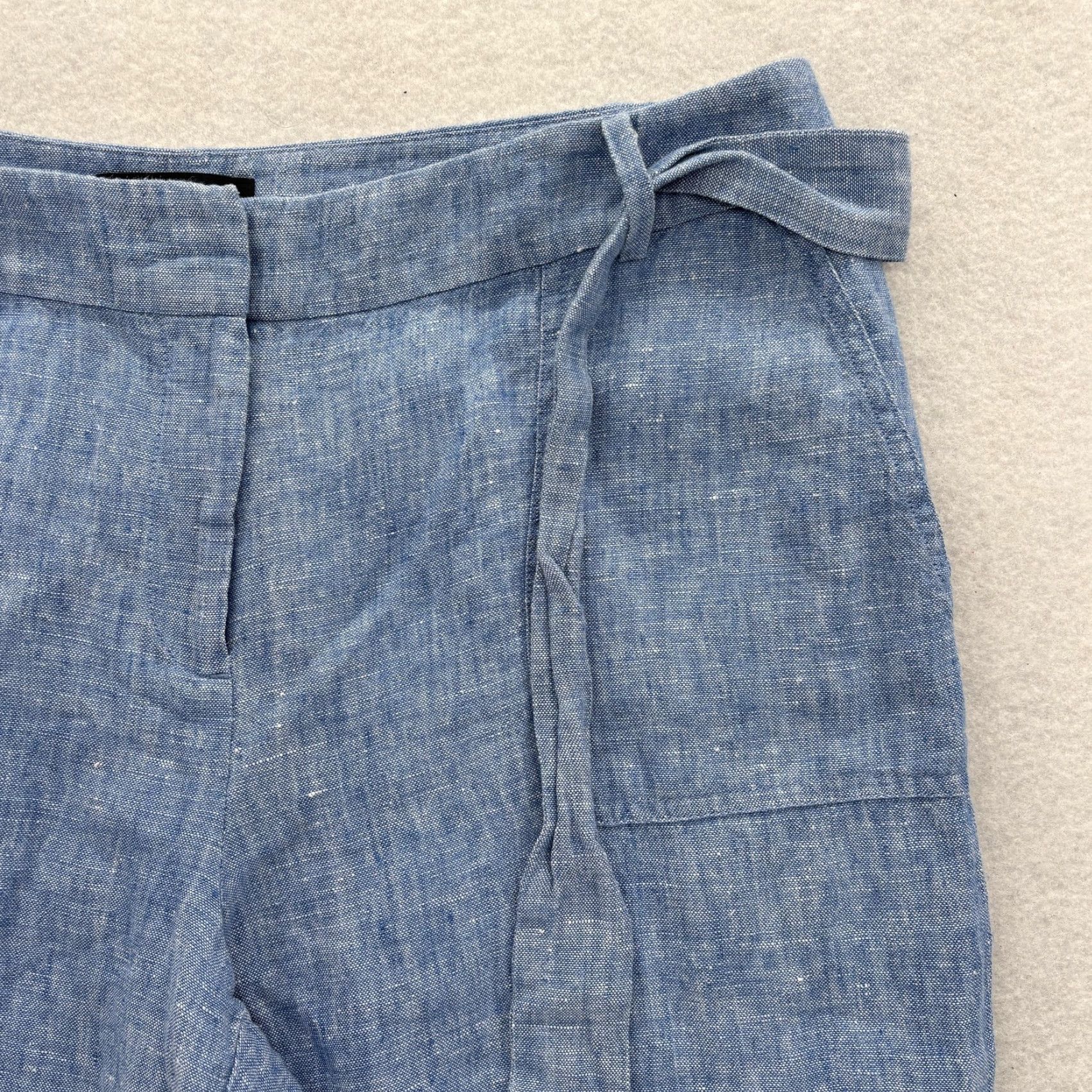 Talbots Talbots Pants Womens 12P Blue 100% Linen Wide Leg Tie Waist Cropped NWT Size 34" / US 12 / IT 48 - 3 Thumbnail