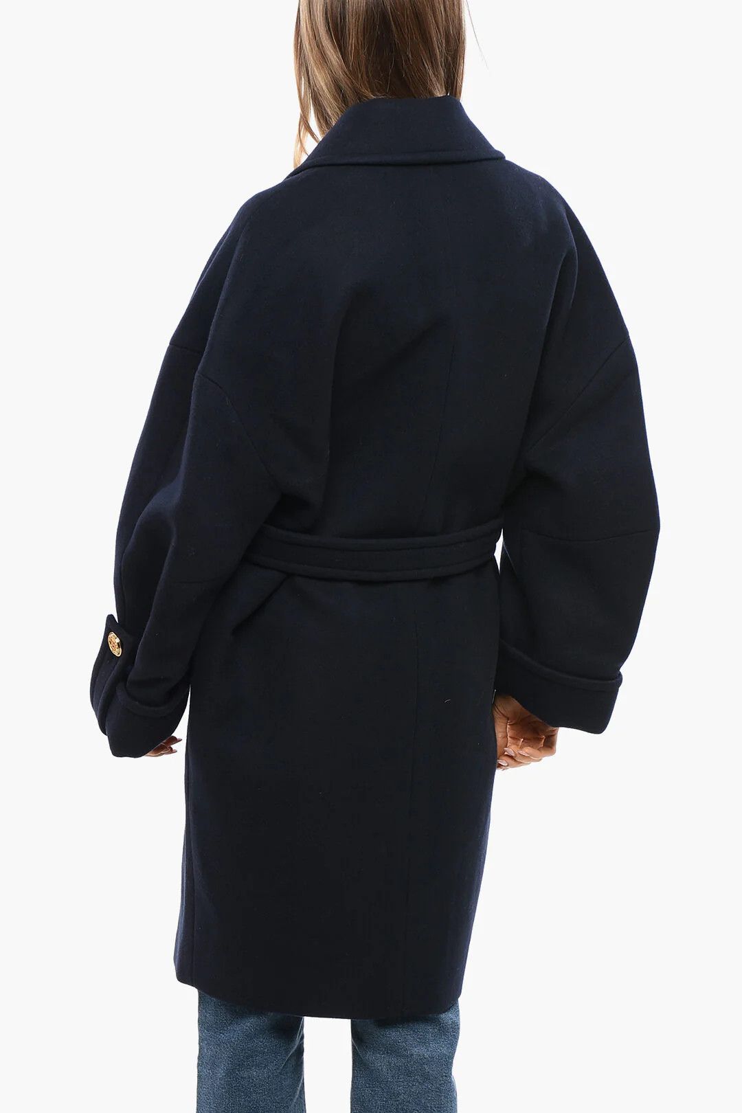 Balmain og1mm0326 Wool-Blend Double-Breasted Coat in Blue Size S / US 4 / IT 40 - 2 Thumbnail