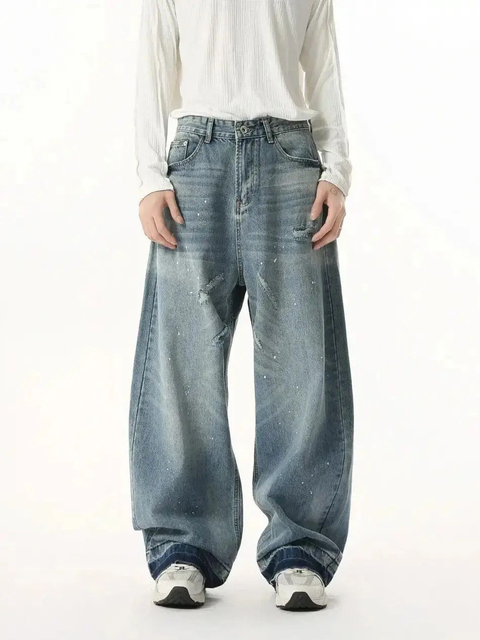 Japanese Brand Retro straight leg fringed cat whisker jeans Size US 32 / EU 48 - 6 Thumbnail