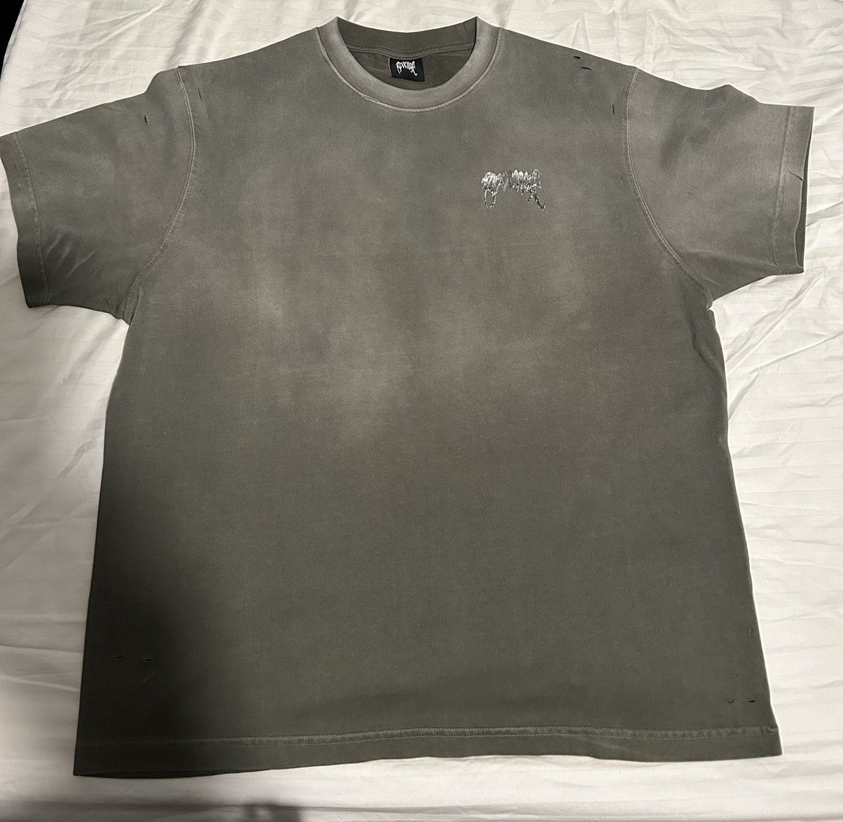 image of Revenge X Kosuke Kawamura Glitch Arch Logo Treated Grey Tee, Men's (Size Large)