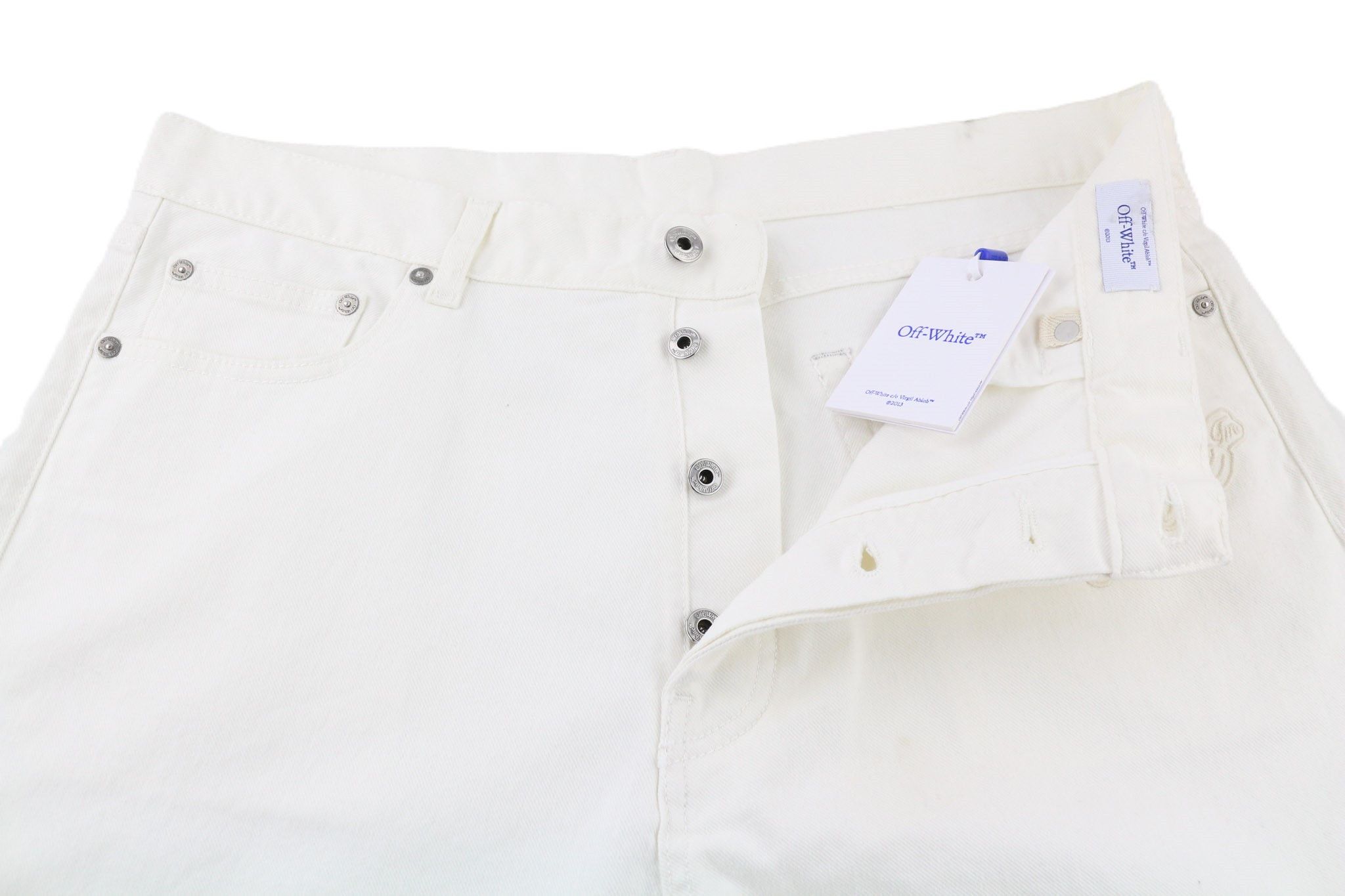 Off-White 90S LOGO W34 Straight Cotton Raw White Button Fly 80239 Size US 34 / EU 50 - 4 Thumbnail
