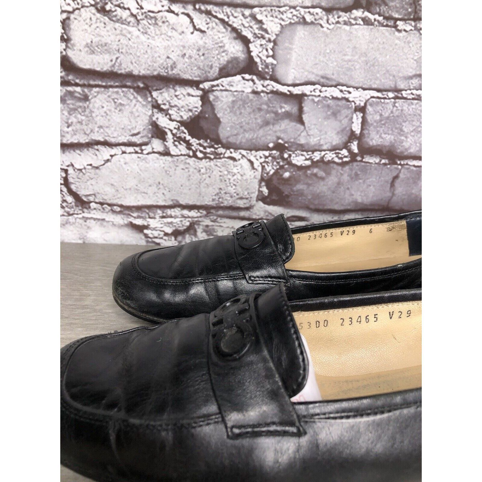 Salvatore Ferragamo Salvatore Ferragamo Black Leather Logo Slip On Loafer Shoes Size US 6 / IT 36 - 15 Thumbnail