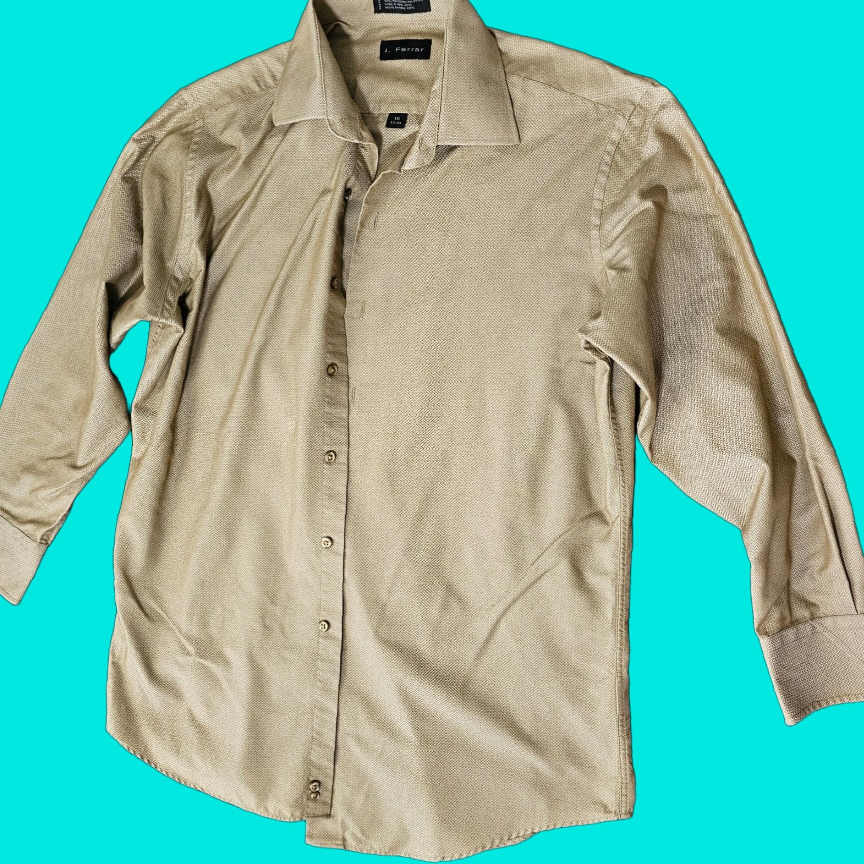 Vintage J. Ferrar Button-Down Shirt 16 32/33 Brown Herringbone Casual Mens Shirt Size US L / EU 52-54 / 3 - 1 Thumbnail