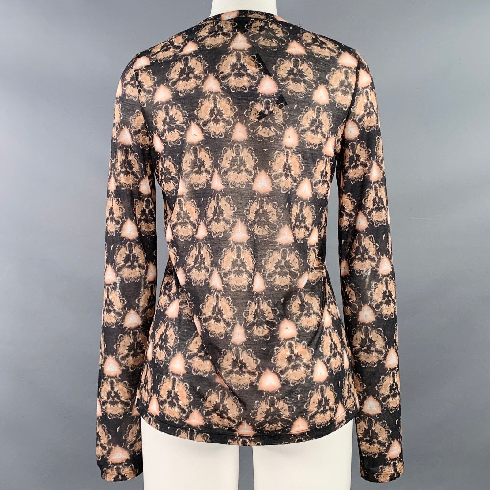 Prabal Gurung Brown Grey Polyester Abstract Floral Long Sleeve Casual Top Size S / US 4 / IT 40 - 4 Thumbnail