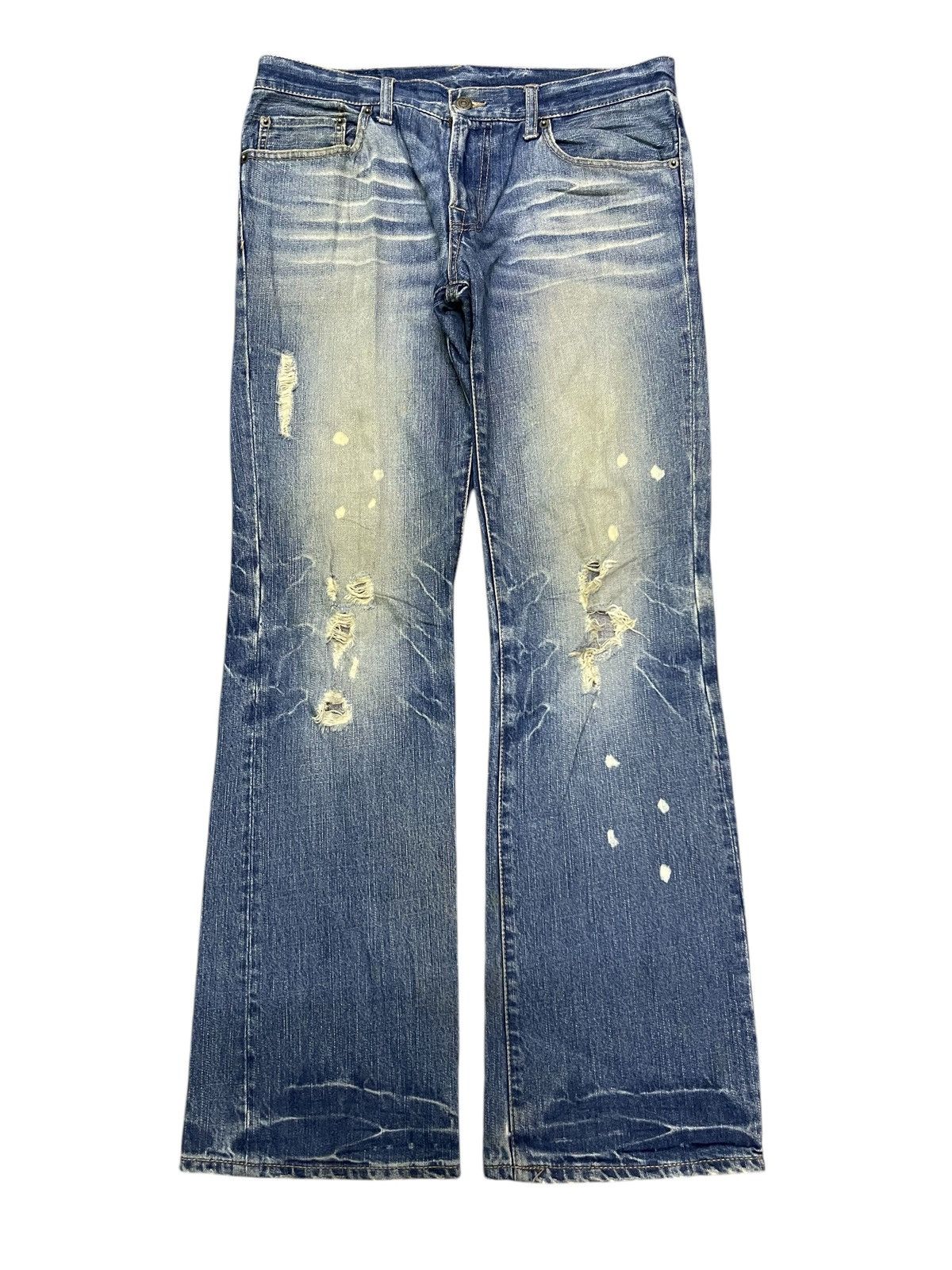 PPFM 2000s PPFM FLARE DISTRESSED DENIM RARE DESIGN Size US 30 / EU 46 - 2 Thumbnail