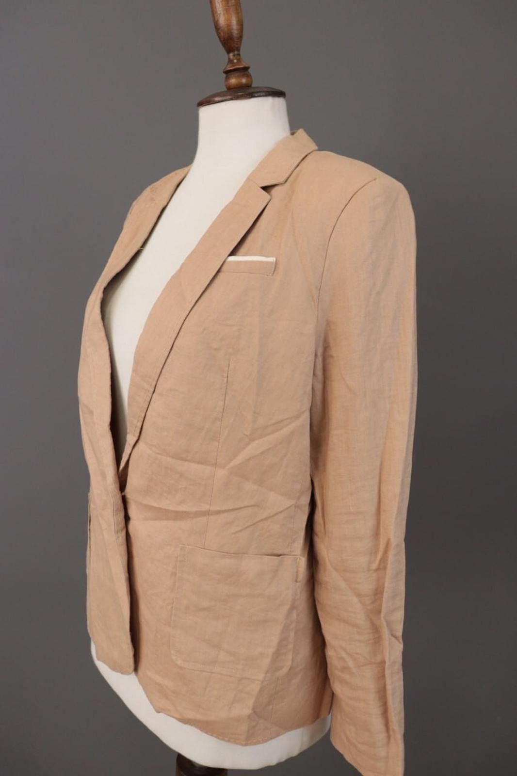 Oscar De La Renta Oska Beige 100% Linen Single Breasted Blazer Jacket Size 2 Size XS / US 0-2 / IT 36-38 - 6 Thumbnail