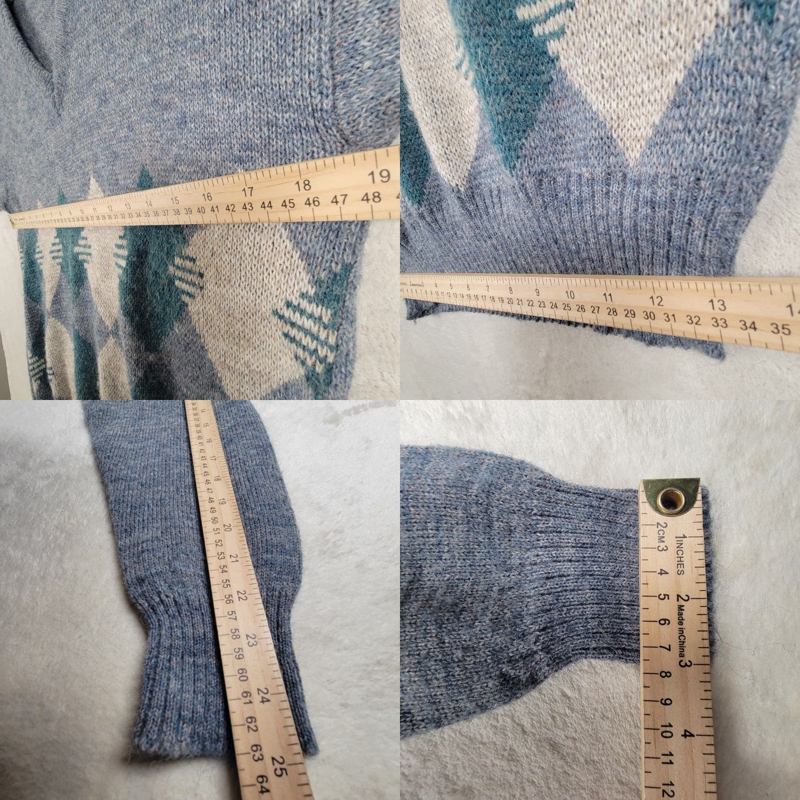 Vintage VINTAGE Threds Sweater Cardigan V-Neck Argyle Diamond Pattern Men M Blue Gray 90s Preppy Classic All Seasons Size US M / EU 48-50 / 2 - 8 Thumbnail