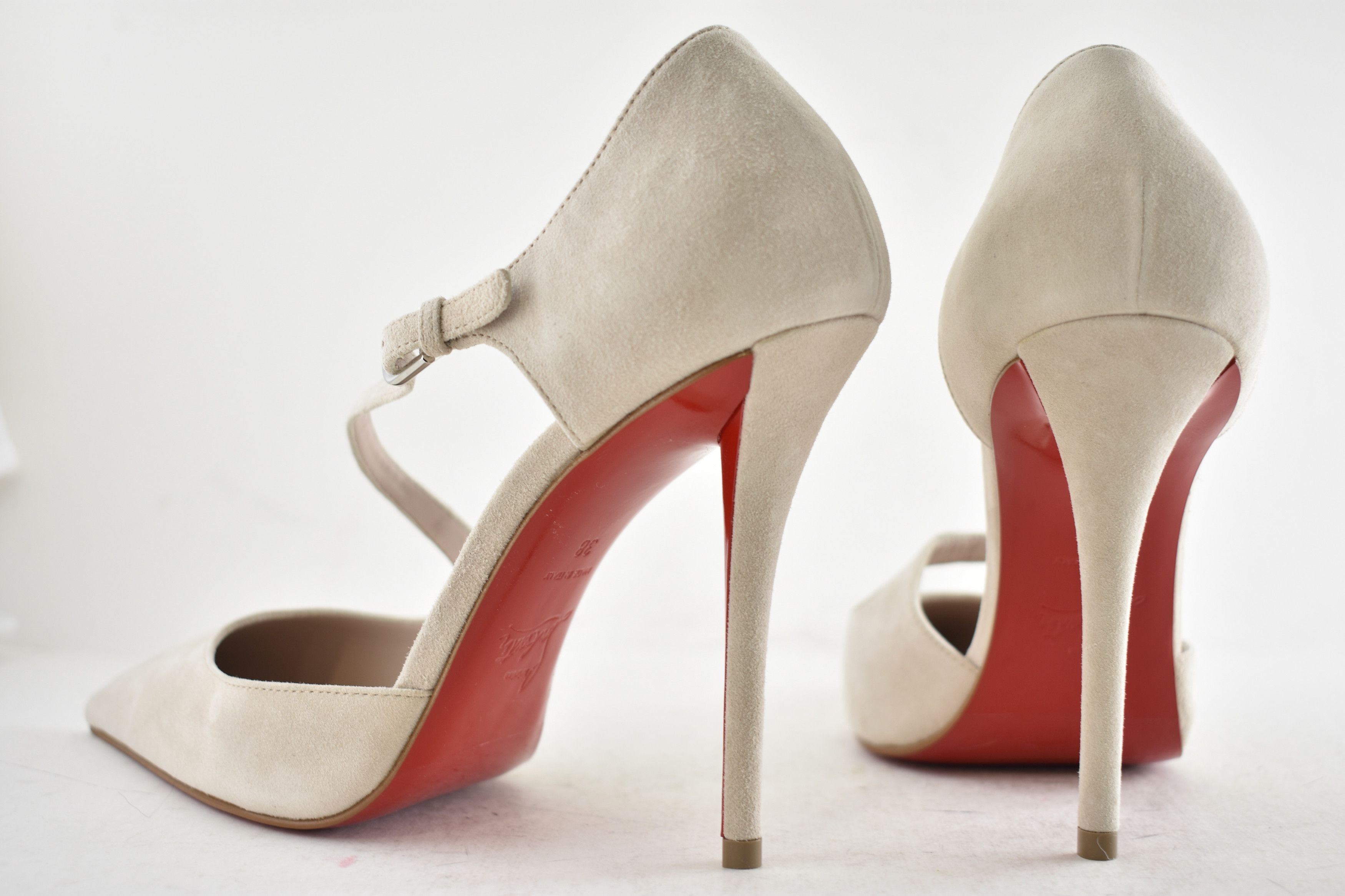 Christian Louboutin Miss Ziggyta 100 Pearl Beige Suede Strap Heel Pump 39.5 Size US 9.5 / IT 39.5 - 21 Thumbnail