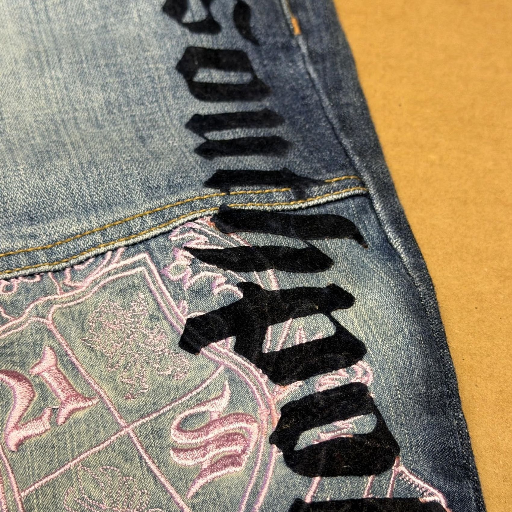 Southpole Southpole Jeans Juniors 13 Blue Low Rise Flare Embroidered Logo Stretch Denim Jeans - 5-Pocket Logo Crest Embroidery Womens, Regular Fit, Medium Wash Size 34" / US 12 / IT 48 - 6 Thumbnail