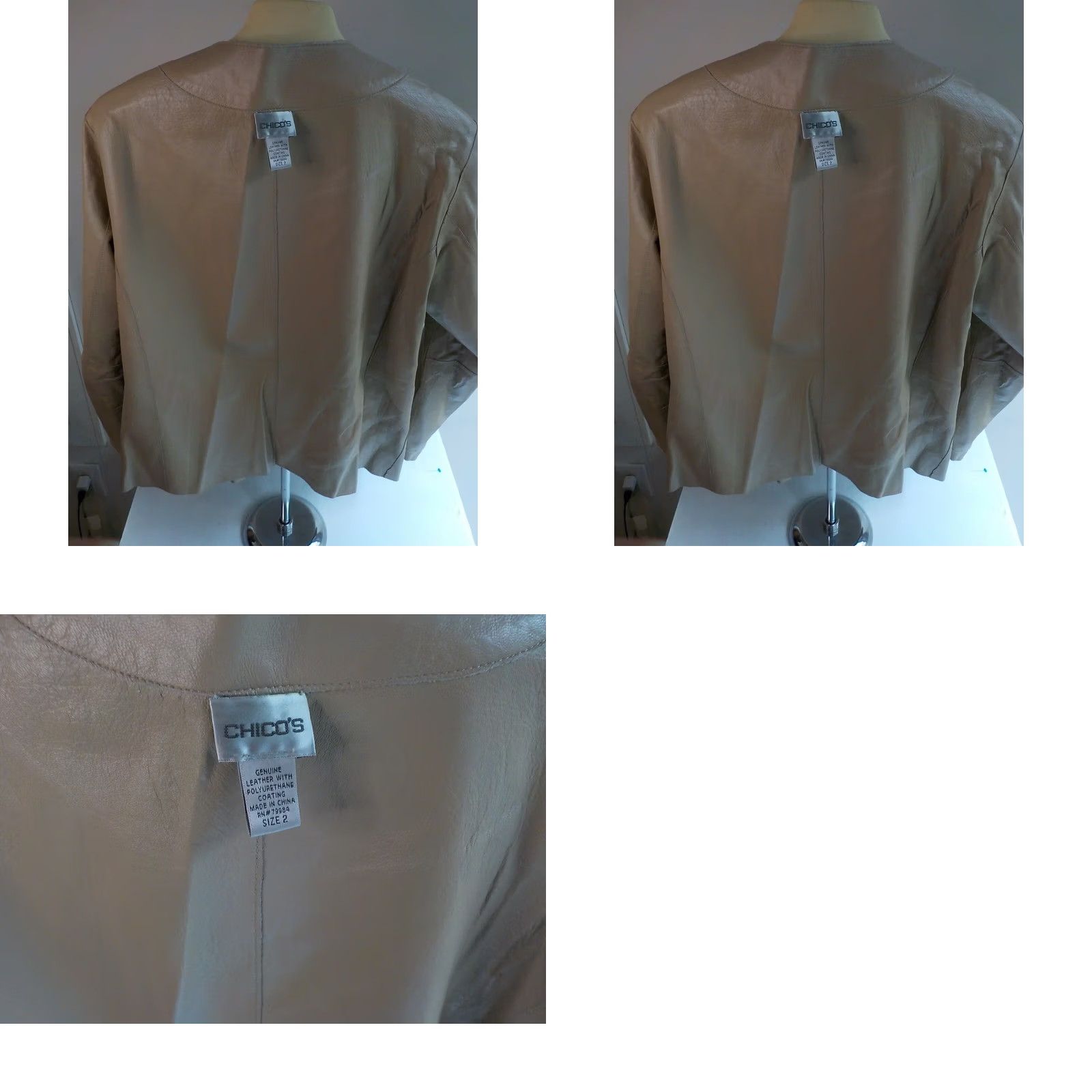 Vintage Chico's Full Zipper Reversible Leather Jacket-Solid/Animal Print Beige SZ 2 Jacket Womens Leather Reversible Beiges Size XS / US 0-2 / IT 36-38 - 8 Thumbnail