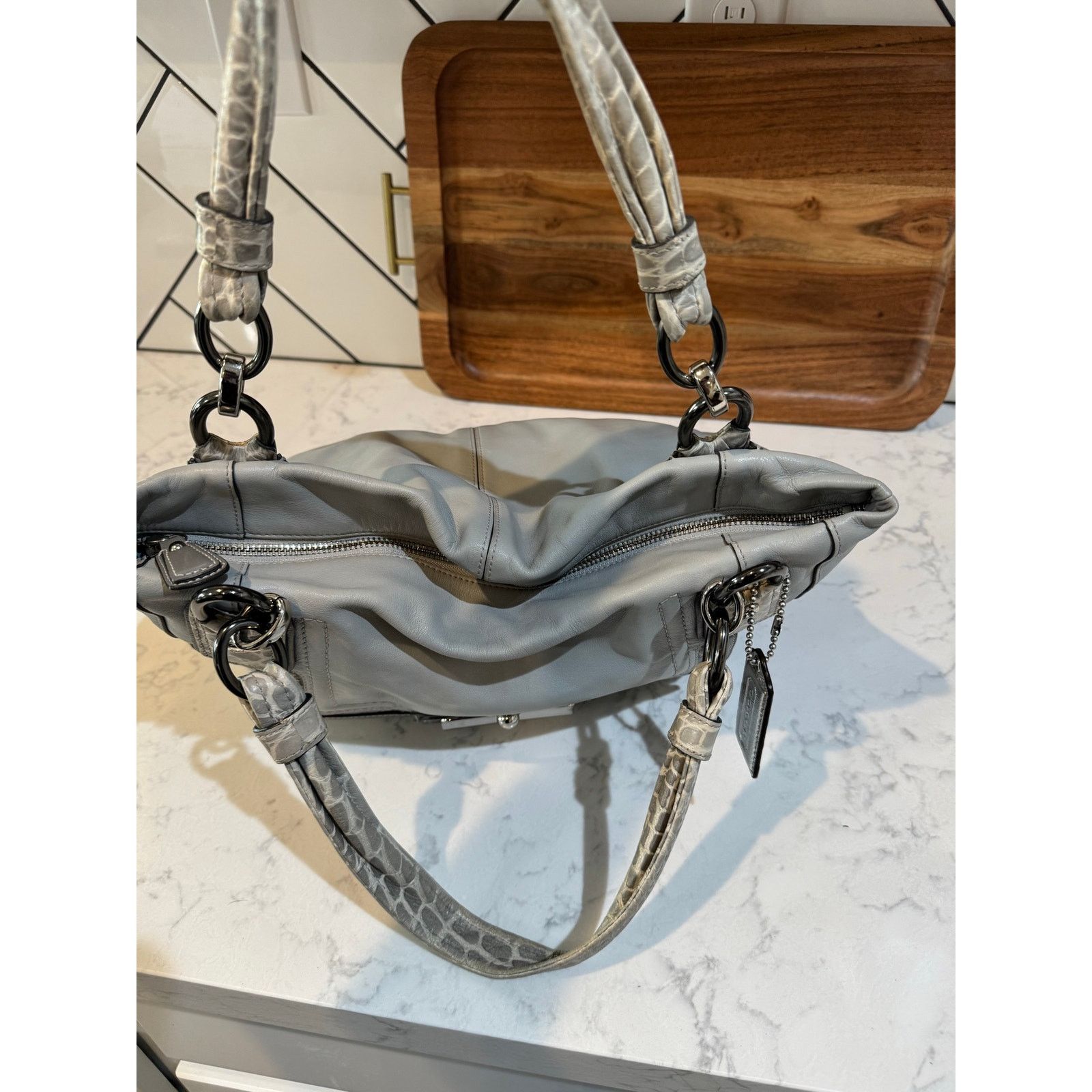 Coach gray Kristin Spectator hobo bag embossed leather