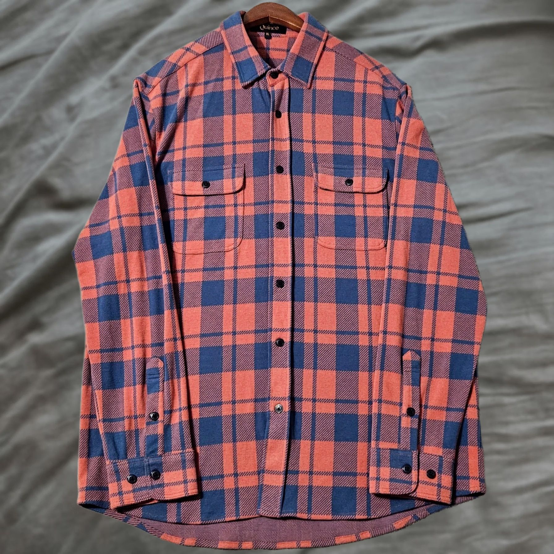 Quince Quince Shirt Mens XL Red Blue Plaid Stretch Sweater Fleece Soft Comfy Flannel Size US XL / EU 56 / 4 - 1 Thumbnail
