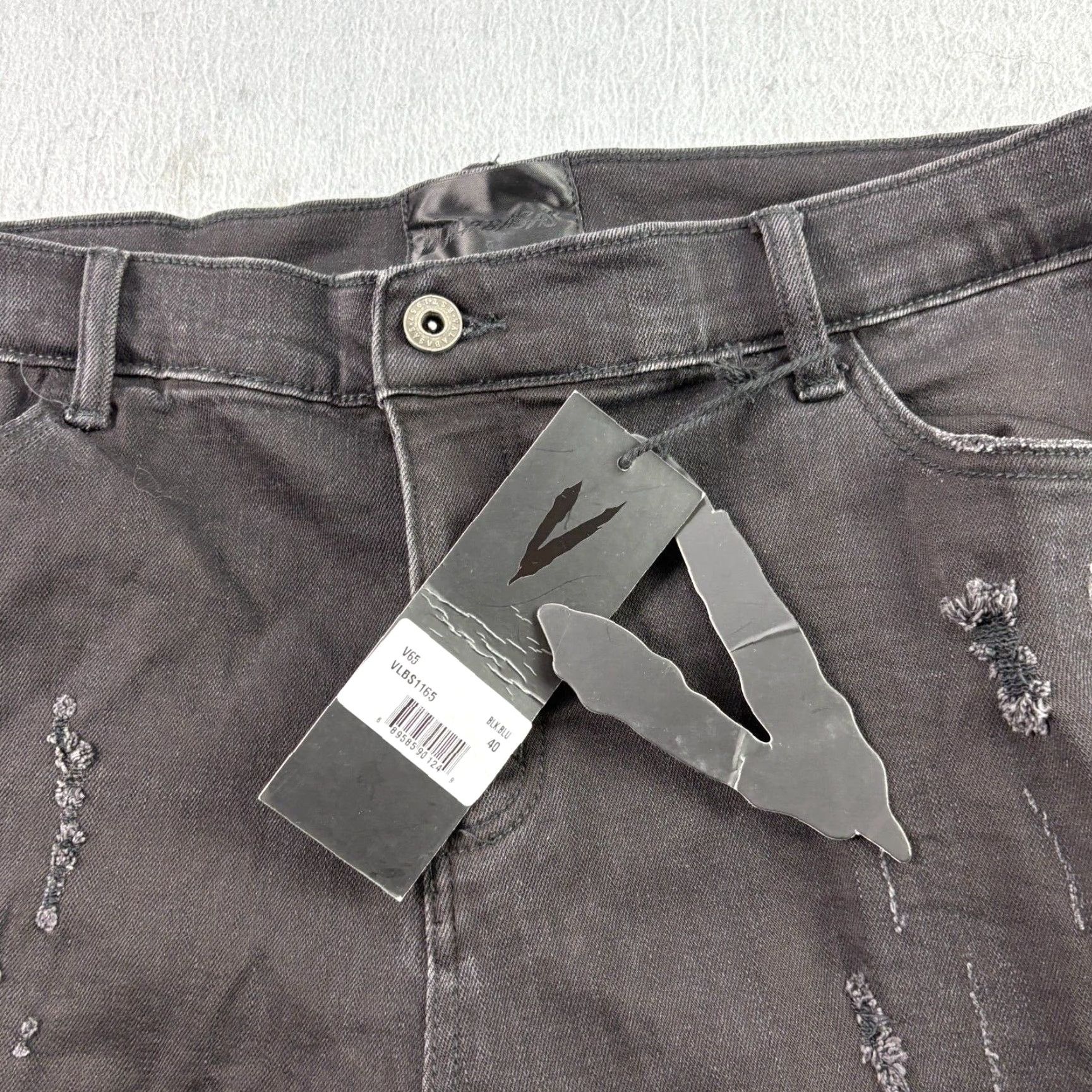 Valabasas Jeans Mens 40x32 Black Distressed Slim Fit Denim Hip Hop NEW