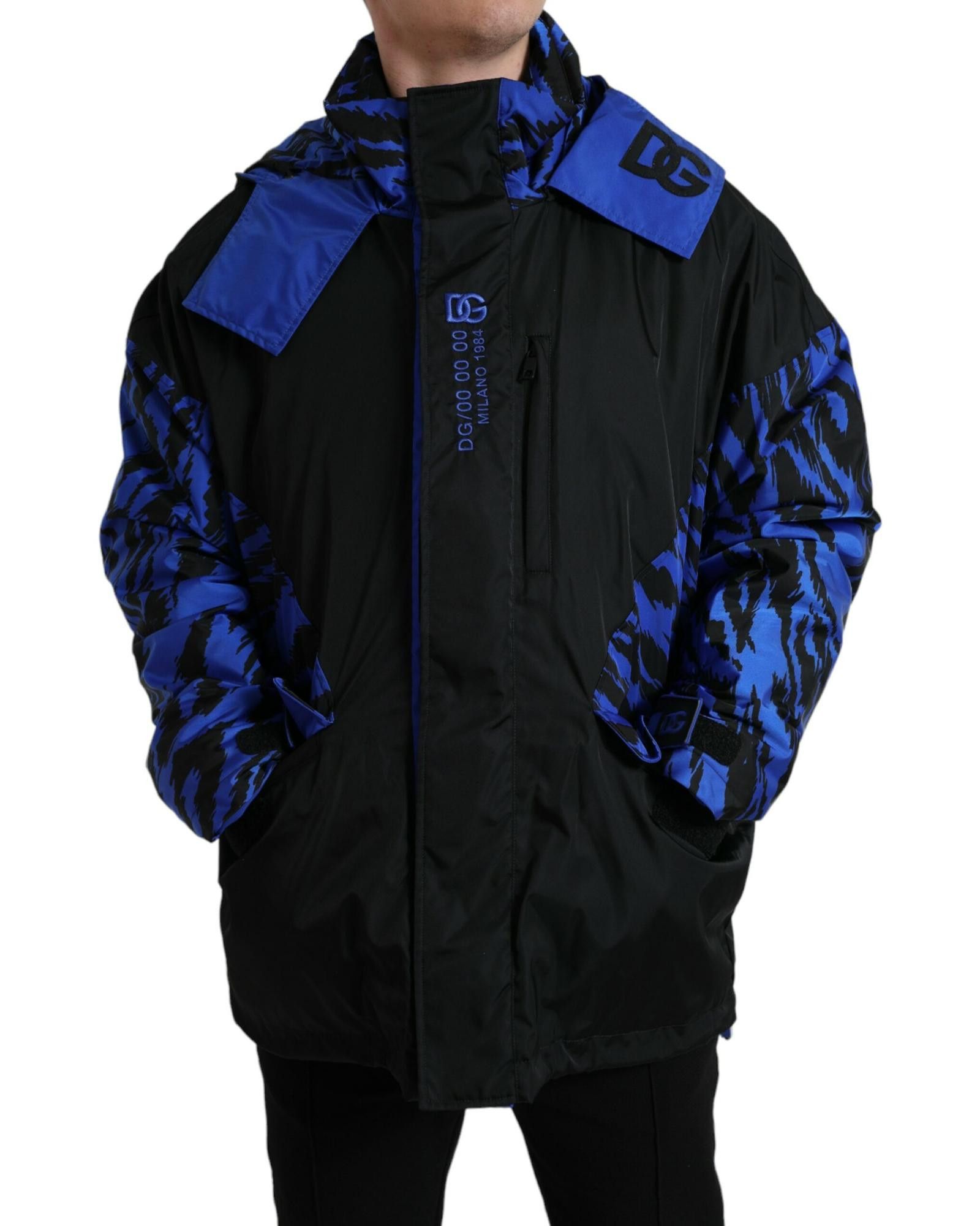 Image of Dolce Gabbana Reversible Hooded Windbreaker Jacket in Black/Blue, Men's (Size 2XL)