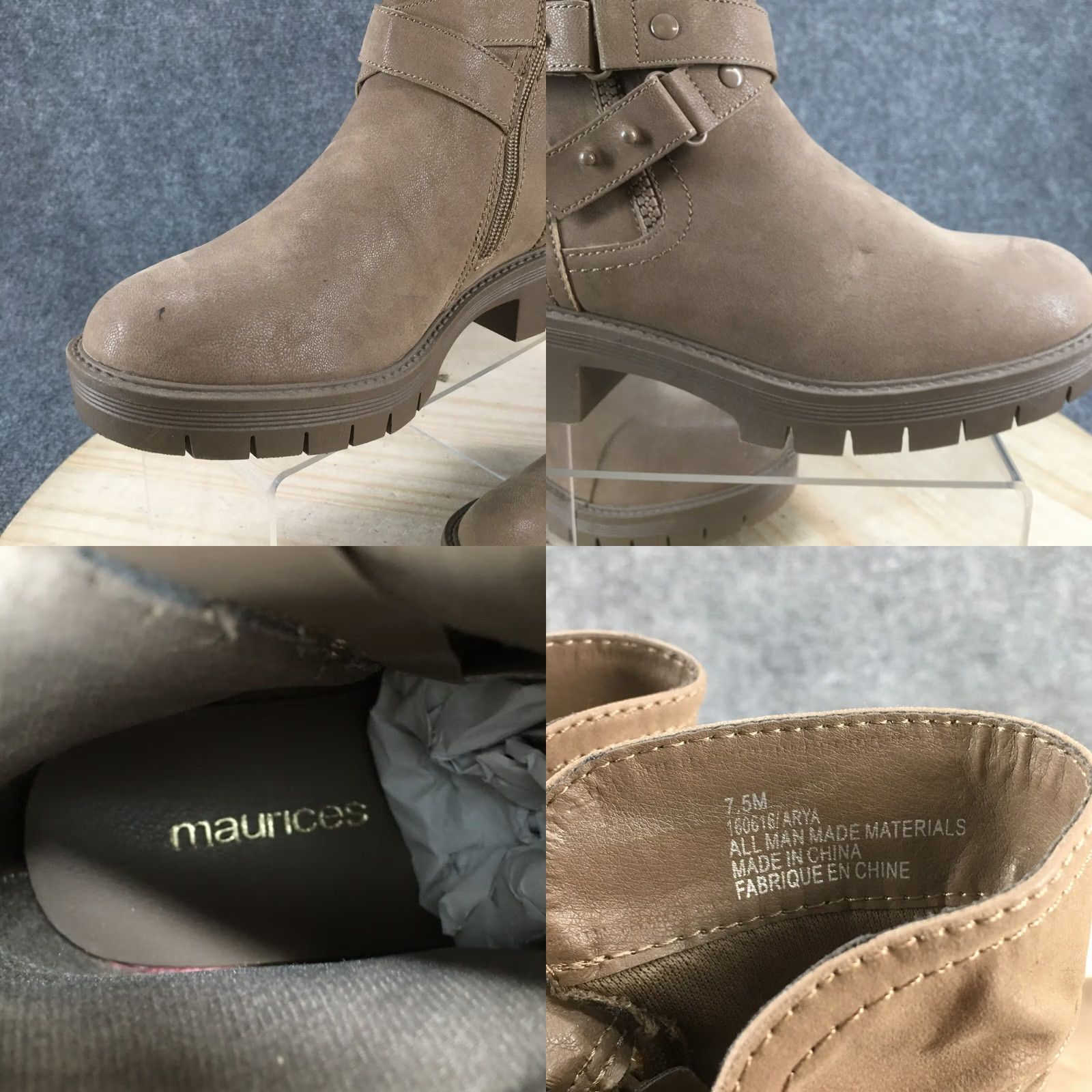 Vintage Maurices Boots Womens Arya Ankle Booties Brown Faux Leather Side Zip Block M Womens 7.5 Shoes Brown Bootie Casual Fall Winter Modern Mens? Size US 8 / IT 38 - 10 Thumbnail