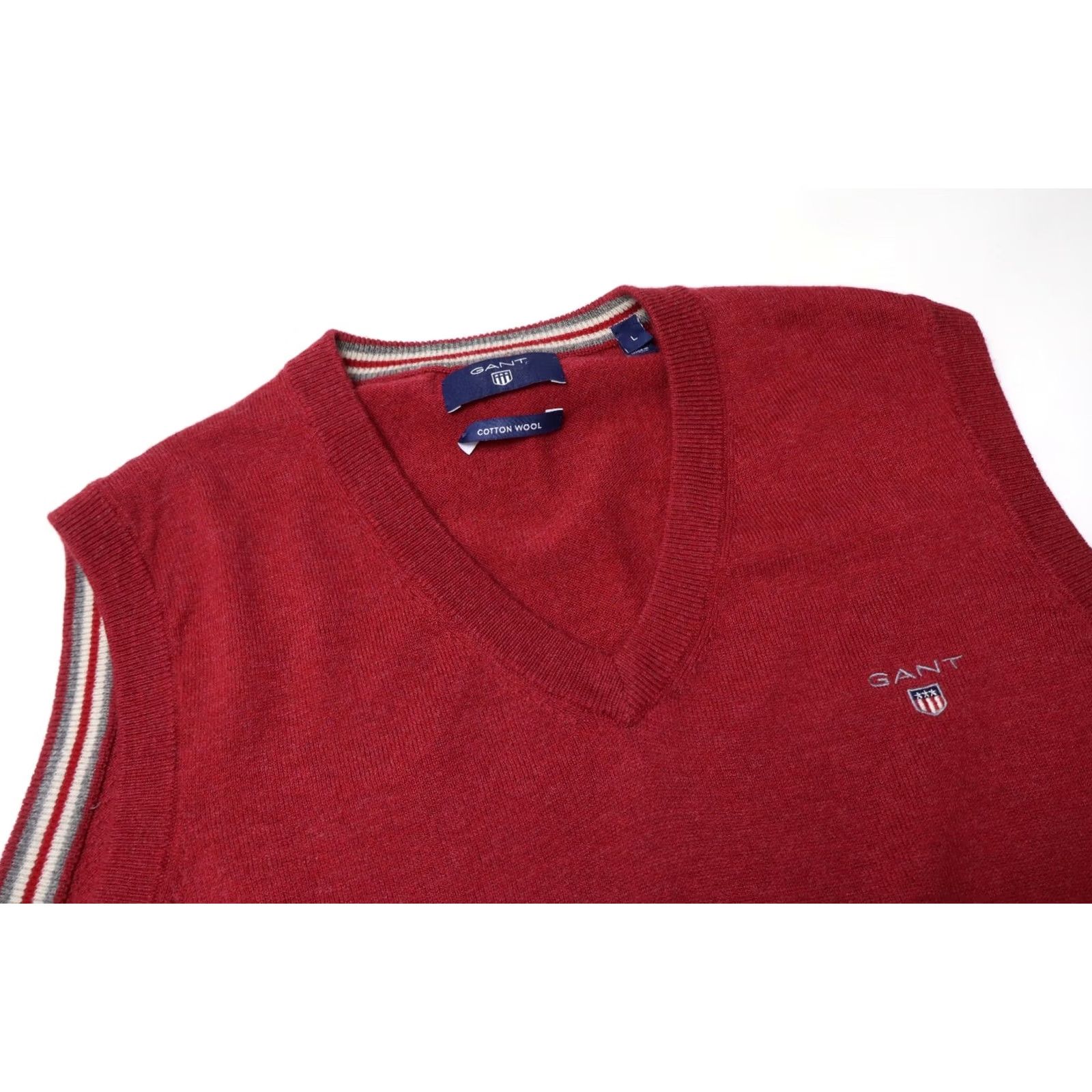 Gant GANT Cotton Wool Waistcoat Mens LARGE Sleeveless Red Knitted V-neck Logo Size US L / EU 52-54 / 3 - 4 Thumbnail