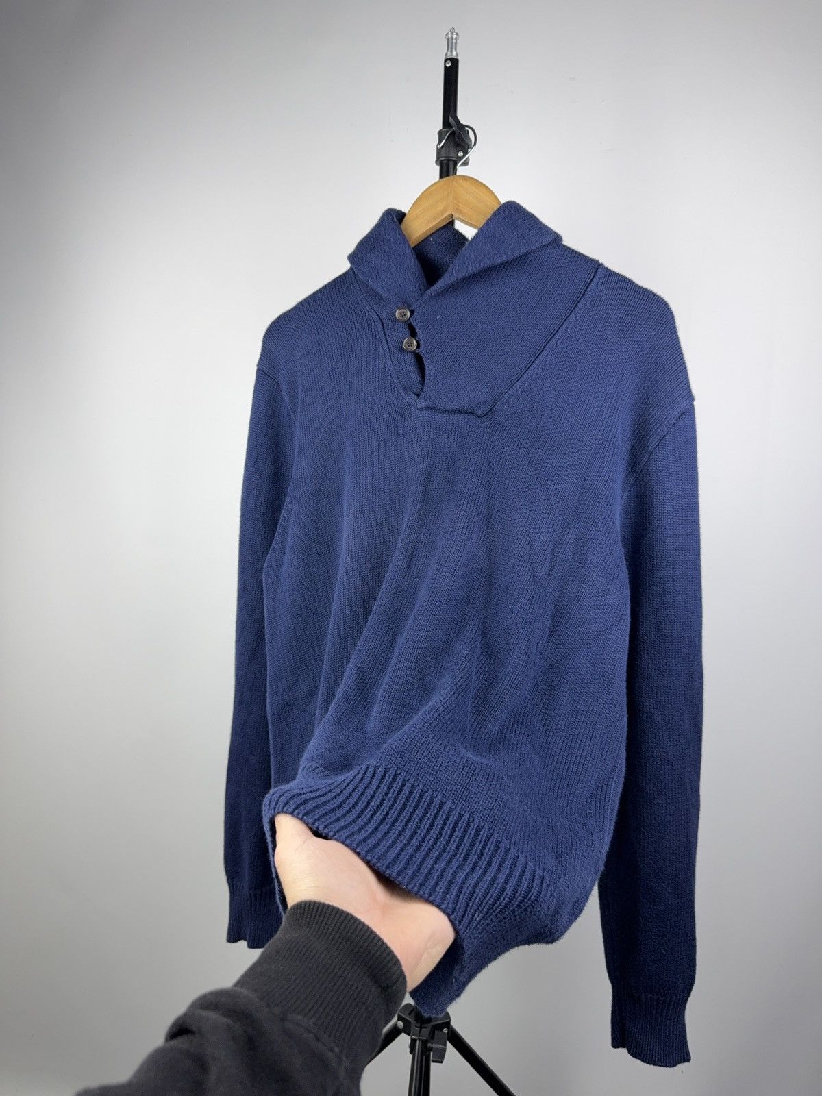 Polo Ralph Lauren Polo Ralph Lauren Shawl Collar Knit Sweater Blue Cotton L Size US L / EU 52-54 / 3 - 3 Thumbnail