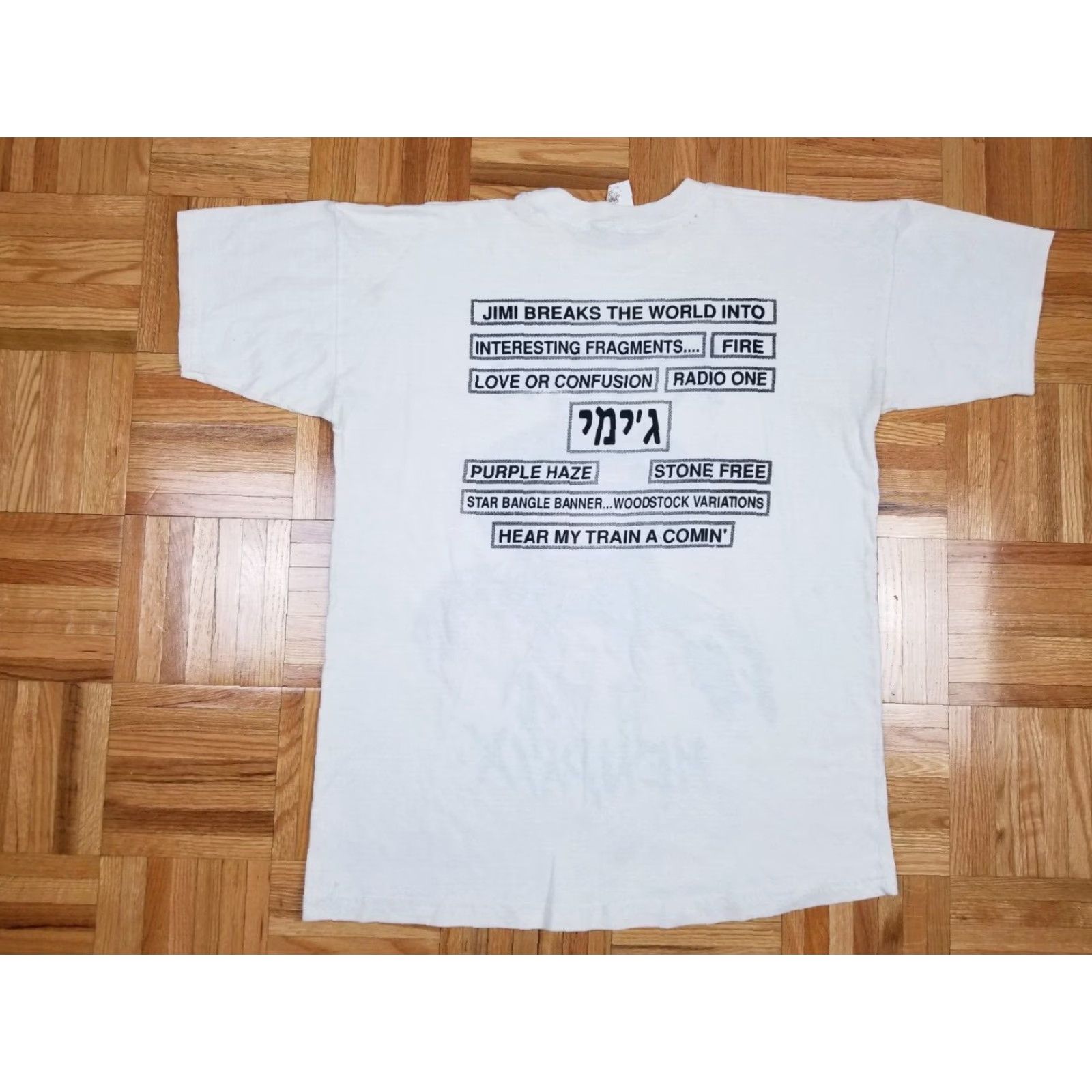 Vintage VINTAGE JIMI HENDRIX GUITAR ROCK ISRAEL TOUR T-SHIRT XLARGE Mens XL White Cotton SZ XLARGE 80's Retro Size US XL / EU 56 / 4 - 6 Thumbnail