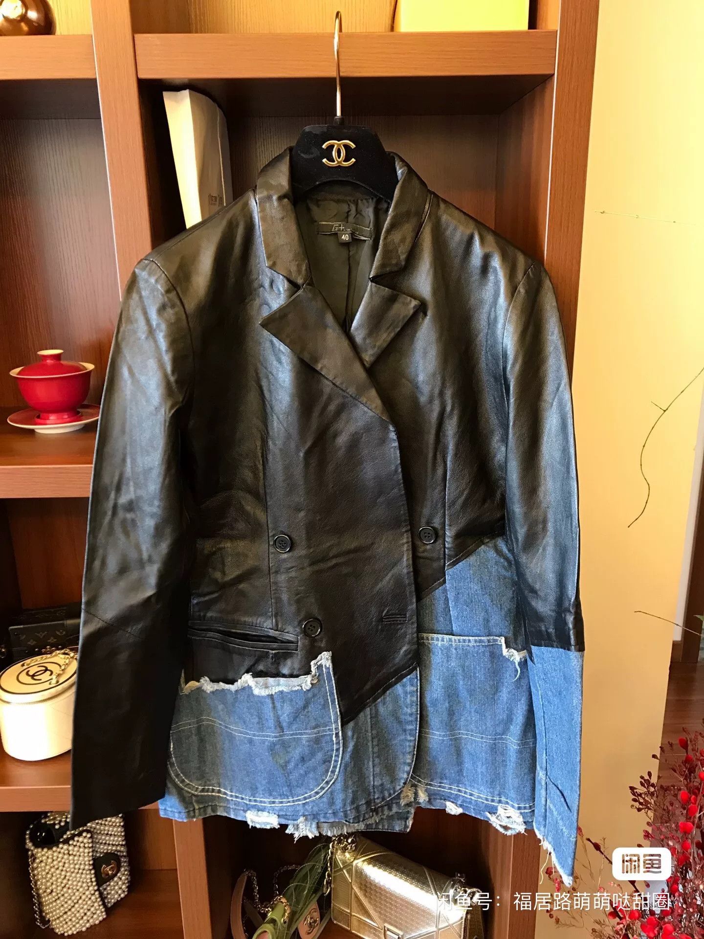 Other Women's Denim Spliced Leather Jacket Size M / US 6-8 / IT 42-44 - 1 Thumbnail