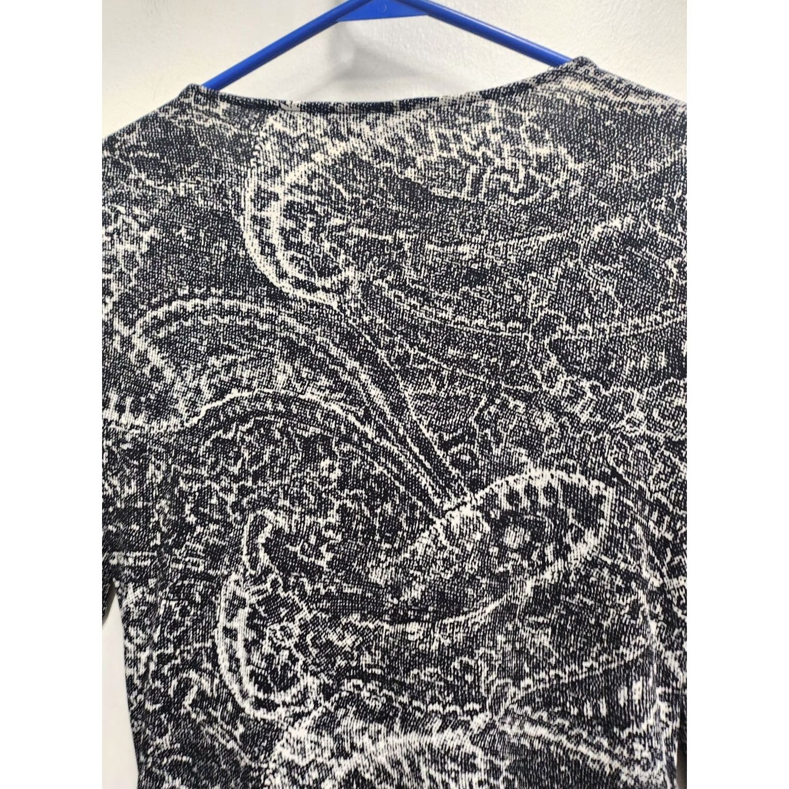 Ann Taylor Ann Taylor Top Womens Small Black White Paisley Long Sleeves Ruched Office Size S / US 4 / IT 40 - 8 Thumbnail