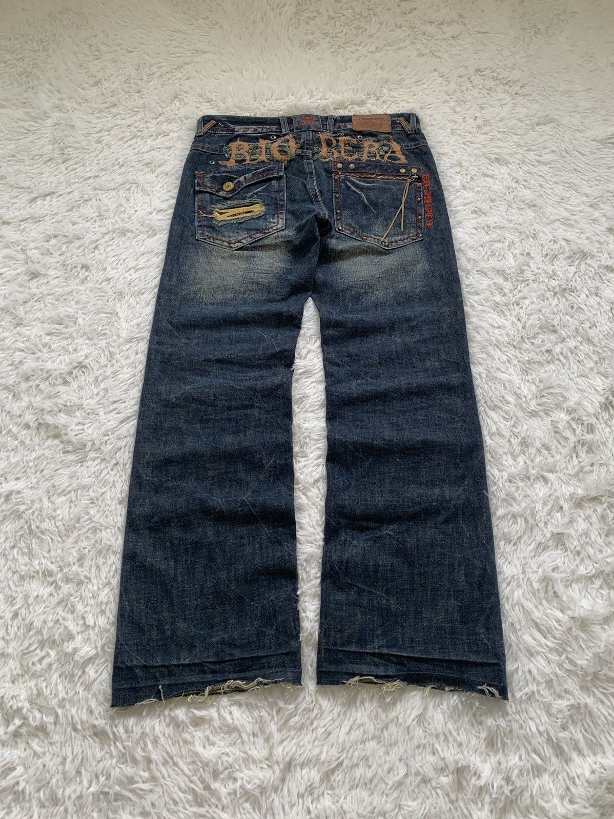 If Six Was Nine Vintage Biobera Barbwire Distress Flared Jeans Size US 34 / EU 50 - 5 Thumbnail