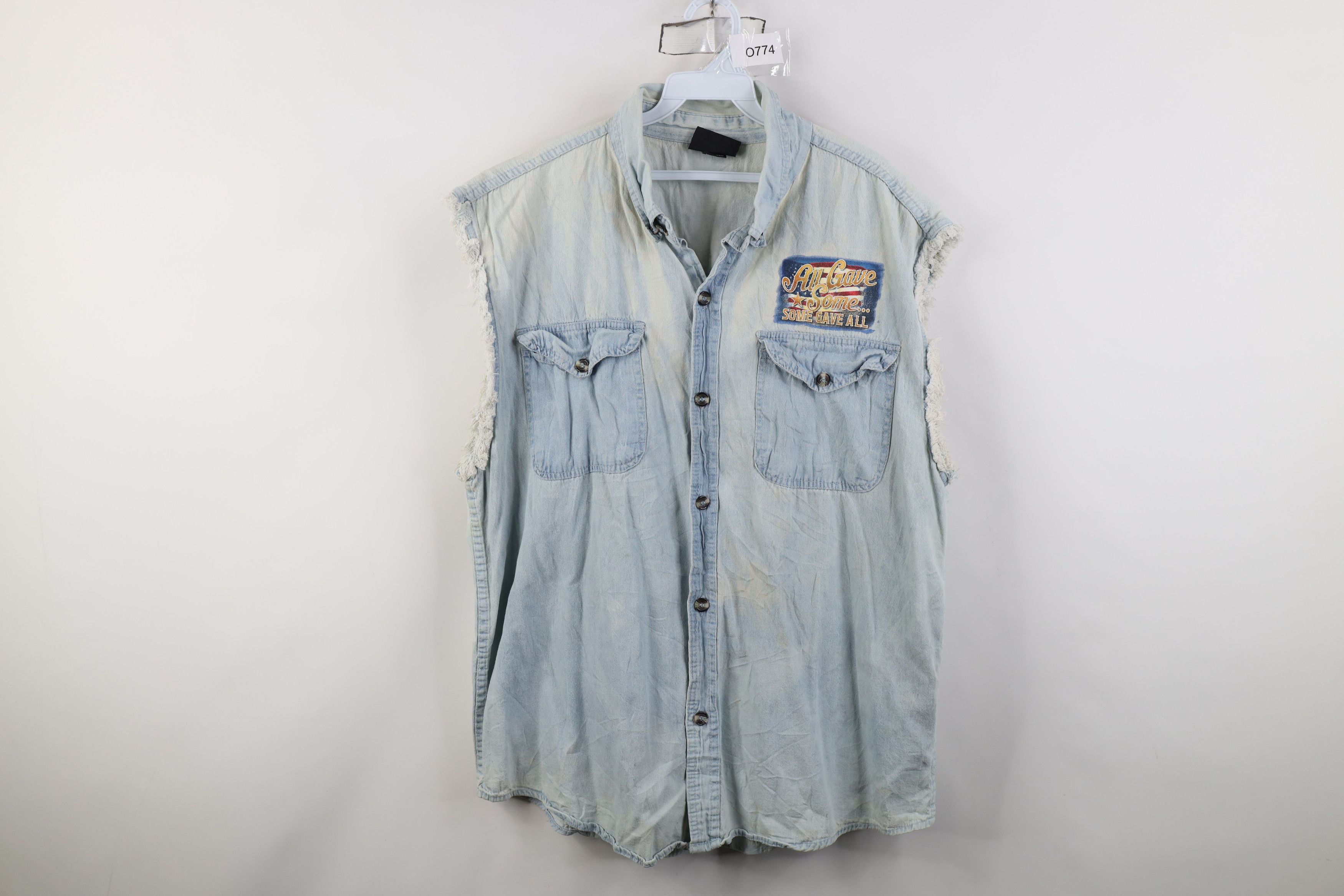 Vintage Vintage 90s POW MIA Motorcycle Cut Off Denim Button Shirt Size US XXL / EU 58 / 5 - 1 Thumbnail