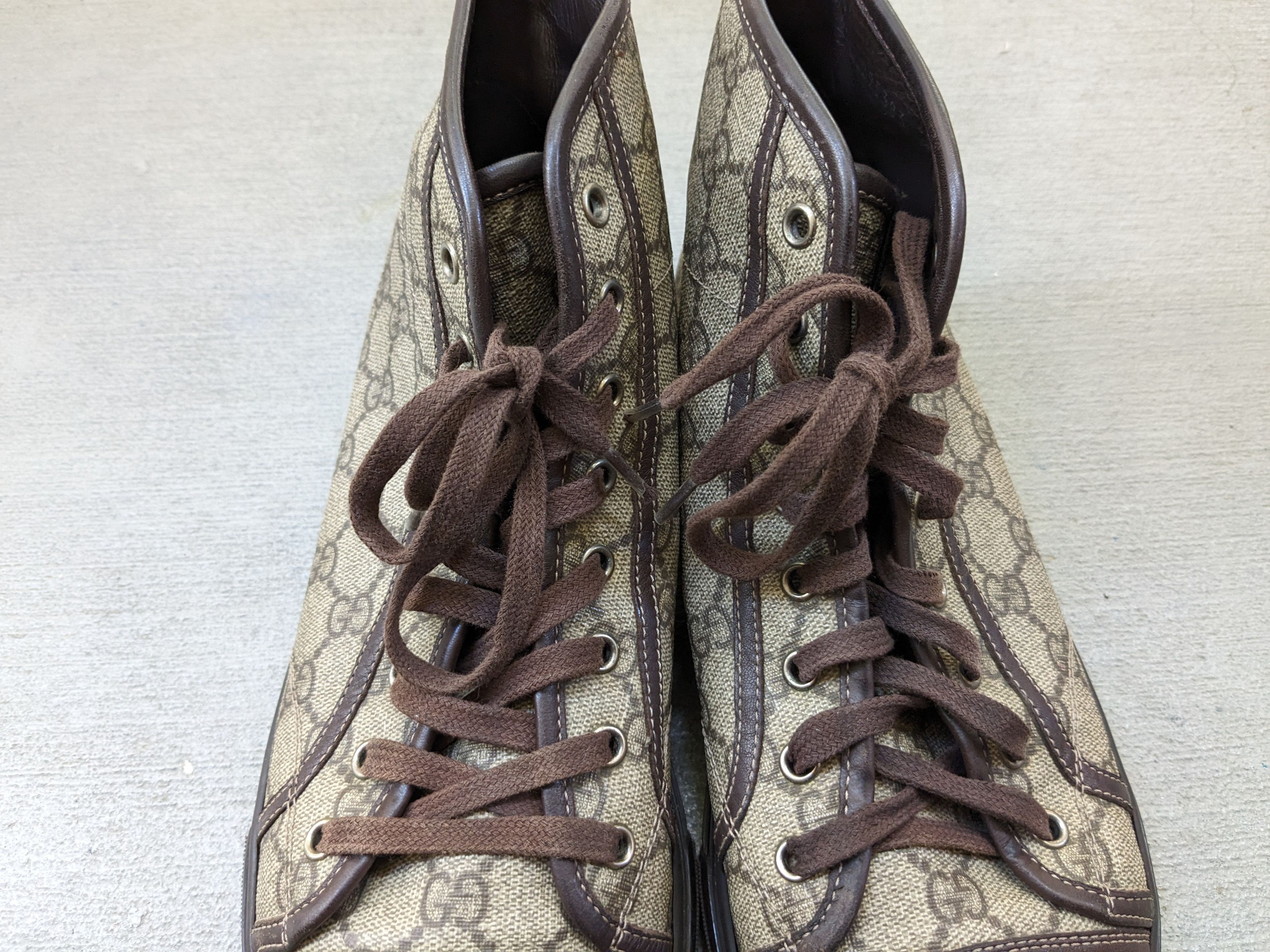 Gucci Gucci High Top Sneakers Brown Leather 10 Lace Up Canvas Size US 10 / EU 43 - 8 Thumbnail