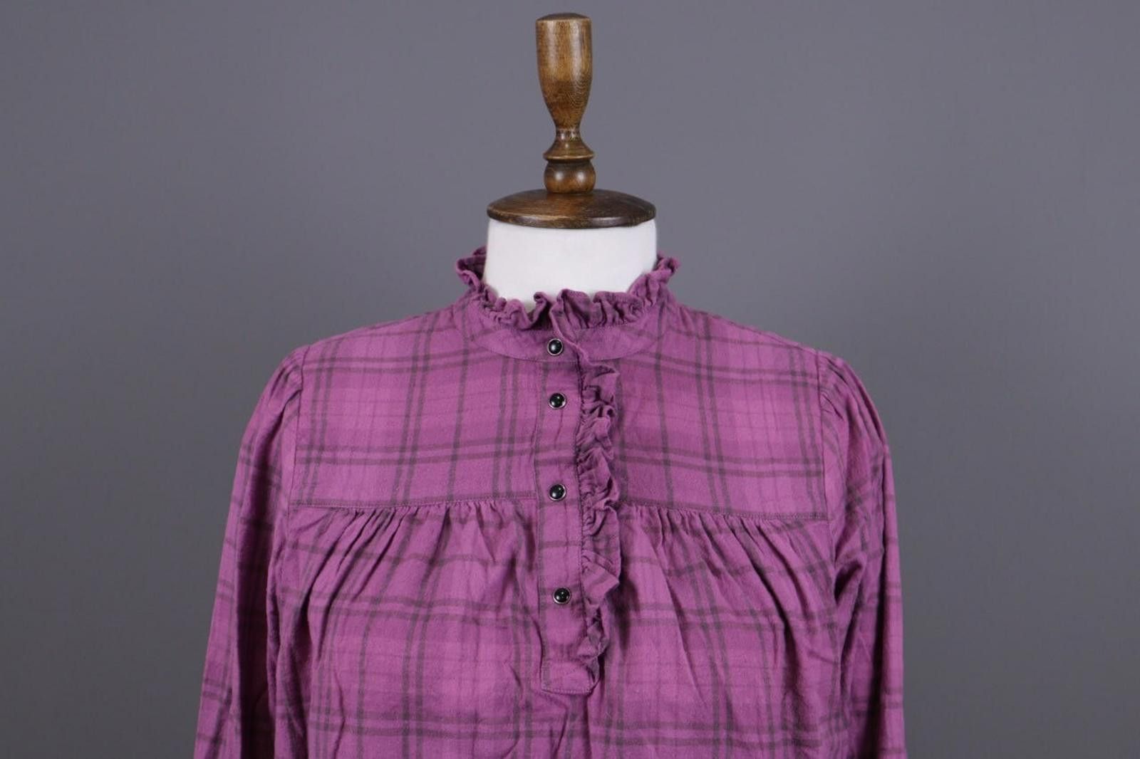 Def Leppard BA&SH Purple Check Printed Henley Blouse Shirt Size 0 Size XS / US 0-2 / IT 36-38 - 2 Thumbnail