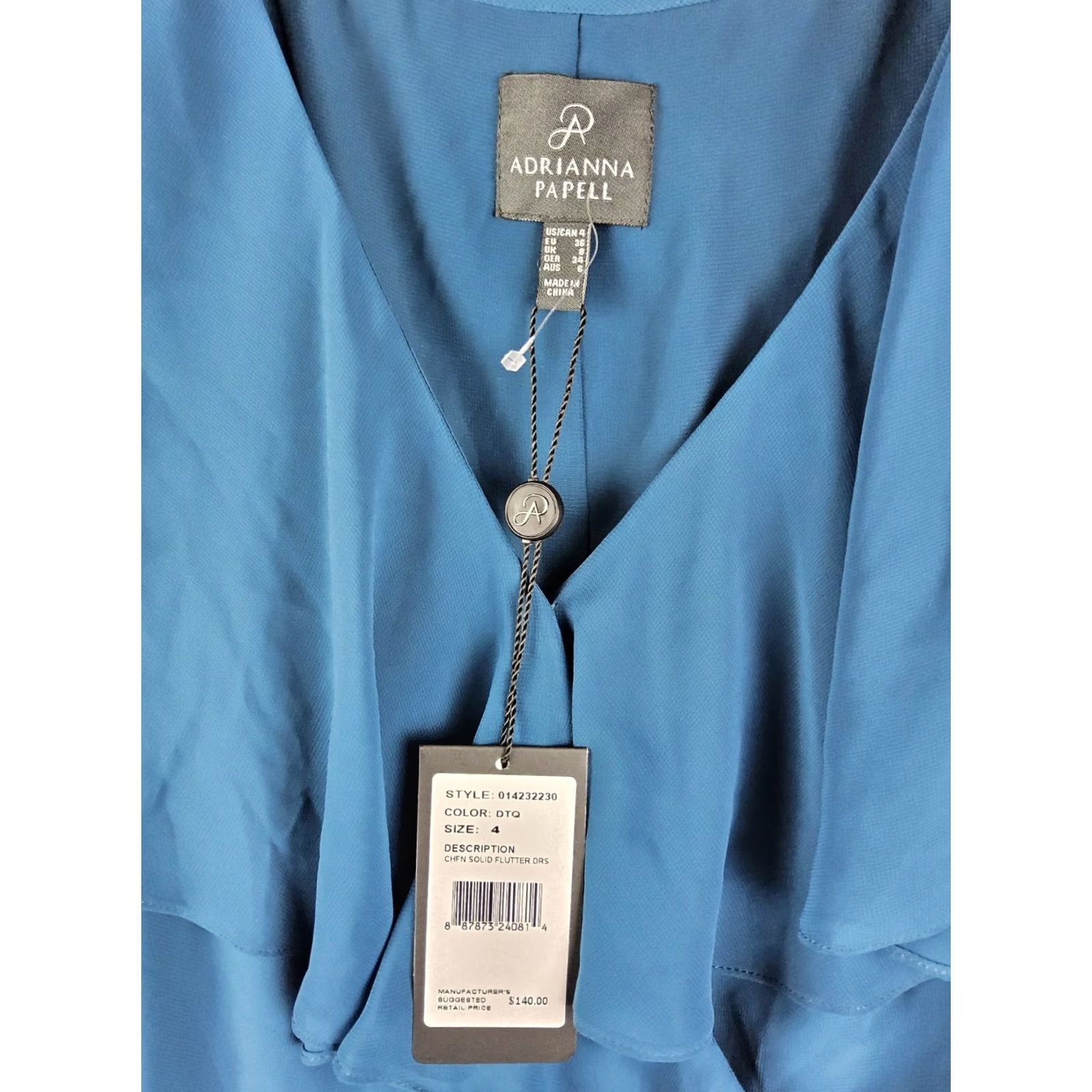 Adrianna Papell Adrianna Papell Women's Chiffon Flutter Dress Blue Size 4 Midi 43" Zip Womens Size S / US 4 / IT 40 - 5 Thumbnail
